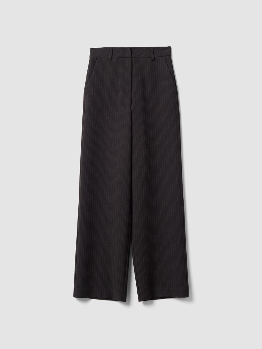Pantaloni grigi gessati in viscosa elasticizzato a gamba dritta_4