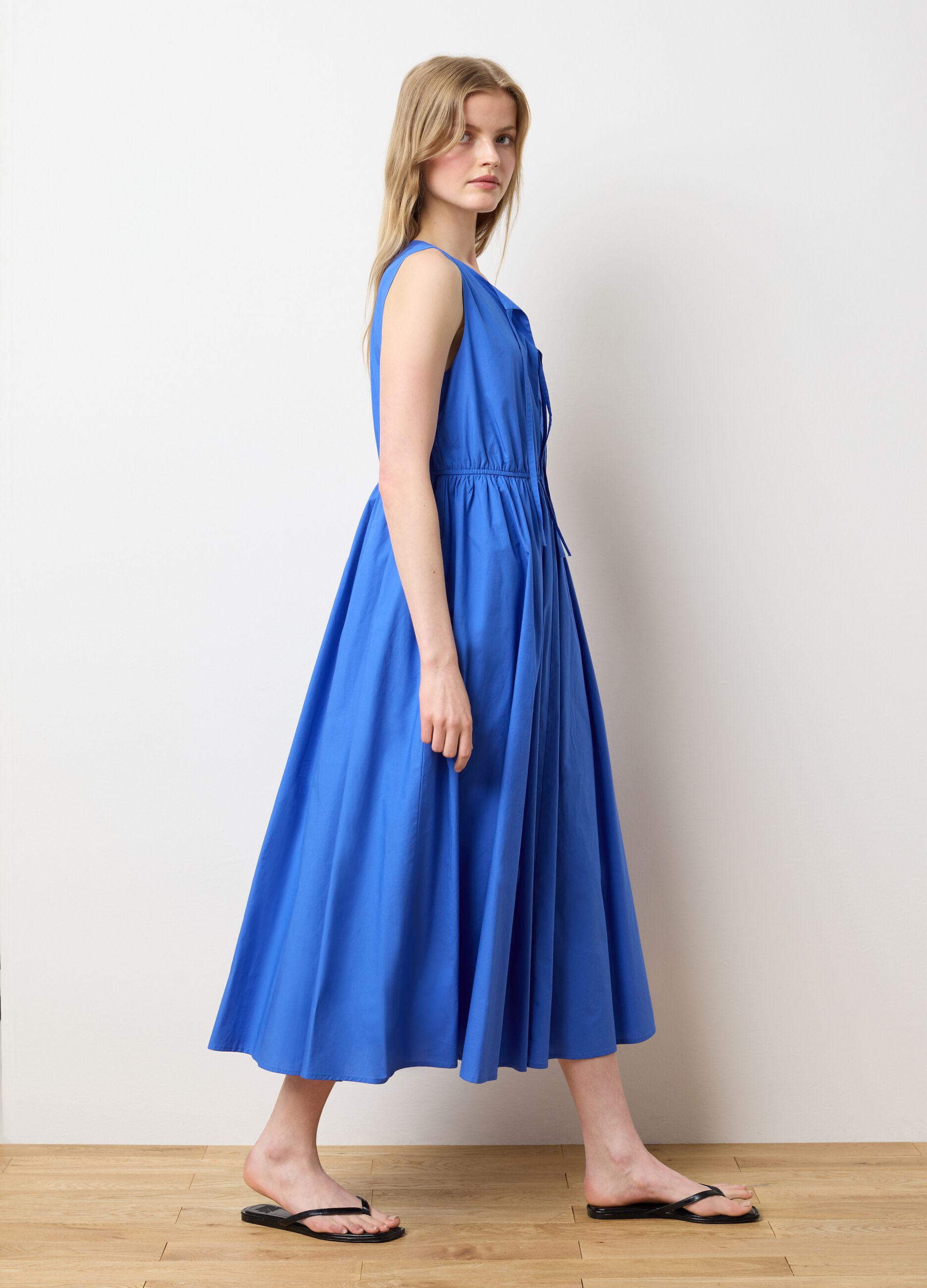 Abito lungo da donna in puro cotone blu regular fit