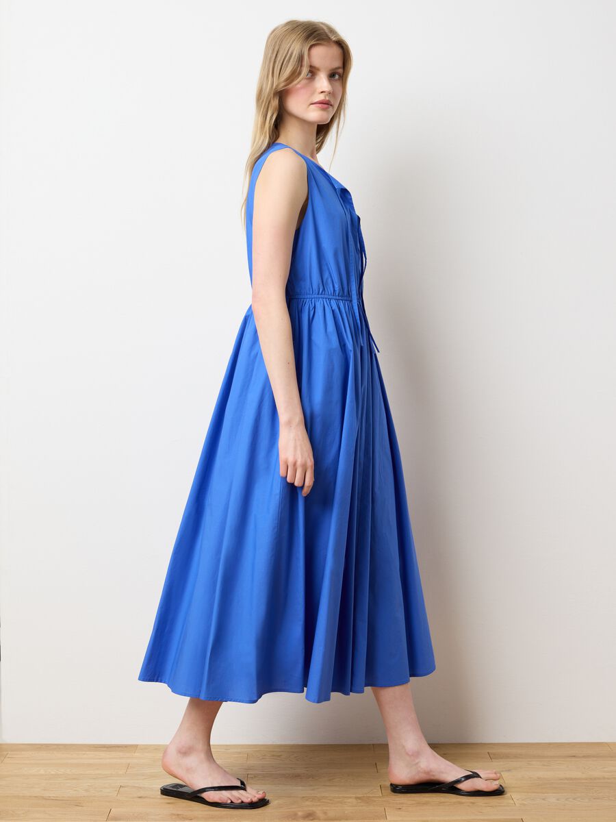 Women's long blue pure cotton regular fit dress_1