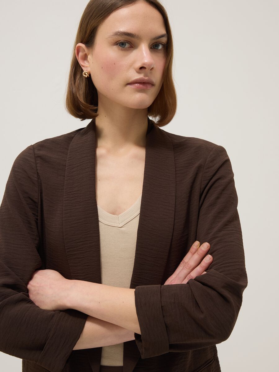 Brown buttonless regular-fit blazer_1