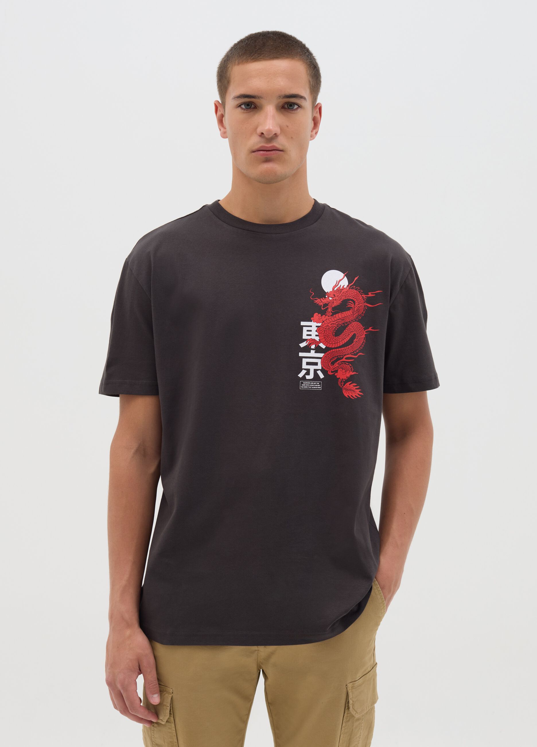 Black Tokyo T-shirt with Red Dragon by OVS