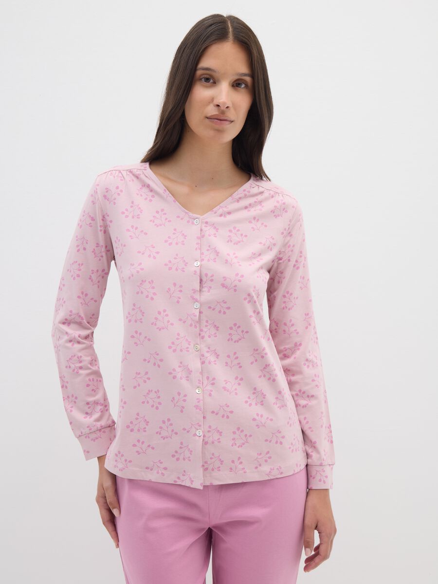 Pink pure cotton pyjamas with floral print_1