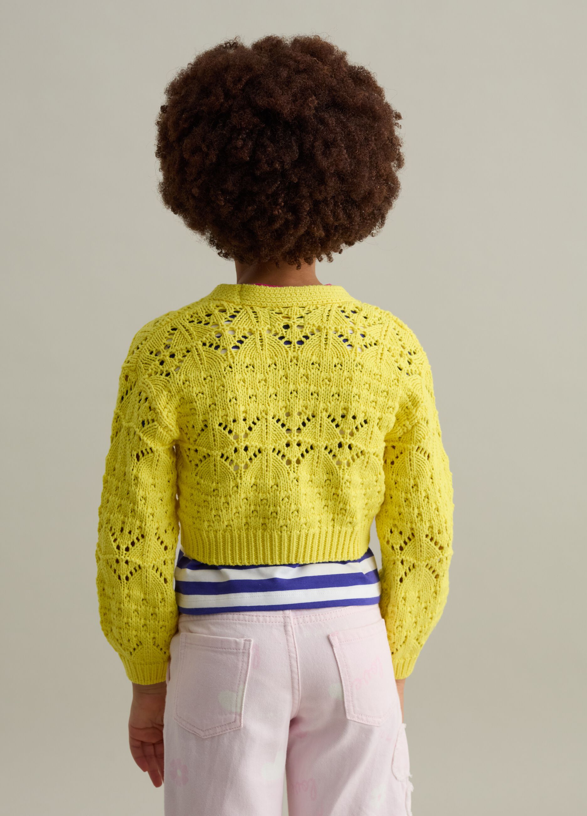 Cardigan with V neck and openwork design