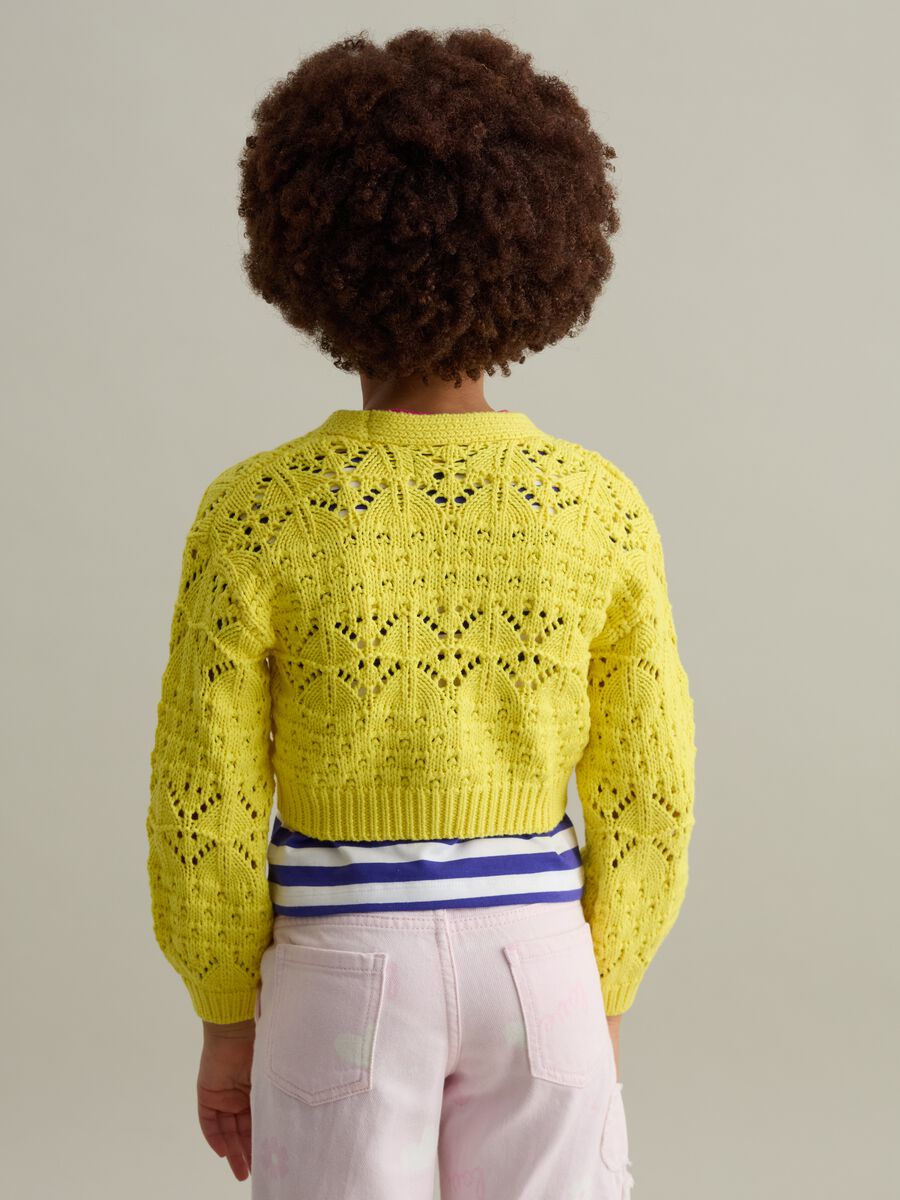 Cardigan with V neck and openwork design_1
