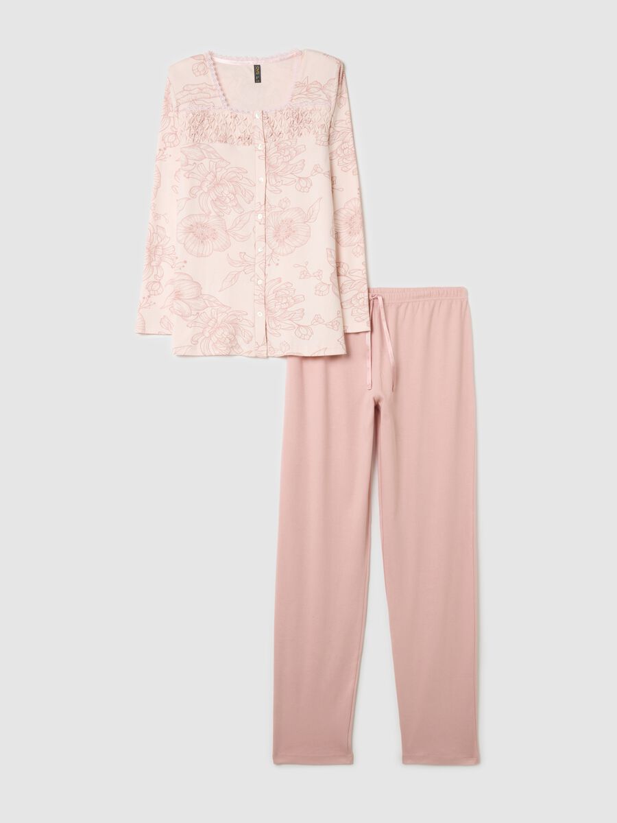 Pigiama in puro cotone rosa regular fit con bottoni_0