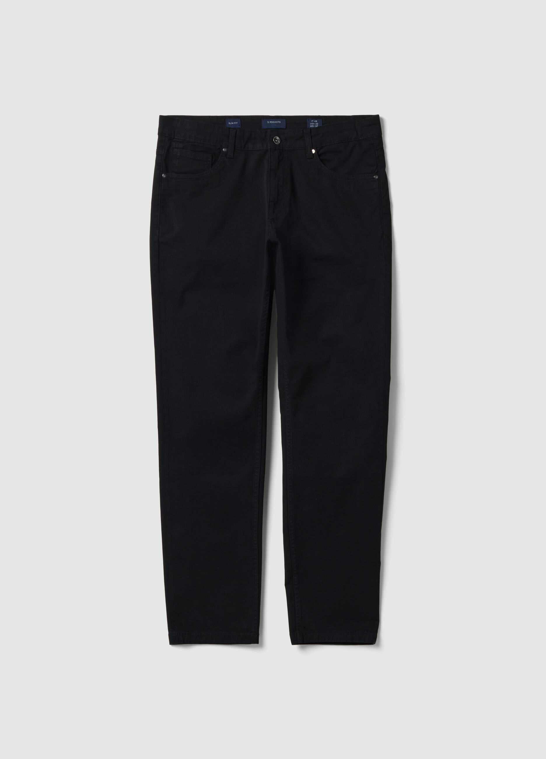 Pantaloni neri in twill di cotone elasticizzato slim fit