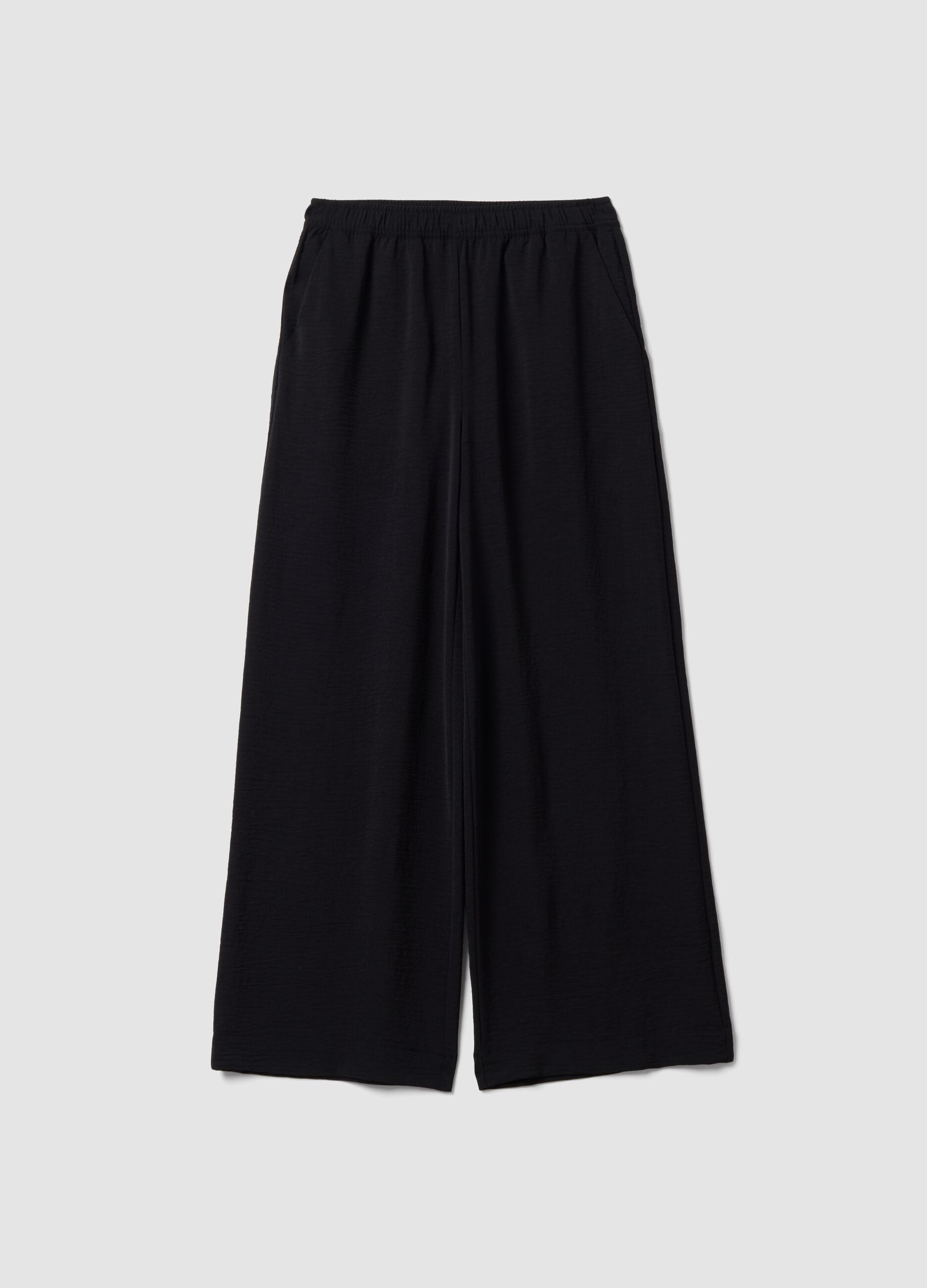 Black wide-leg trousers with elasticated waist