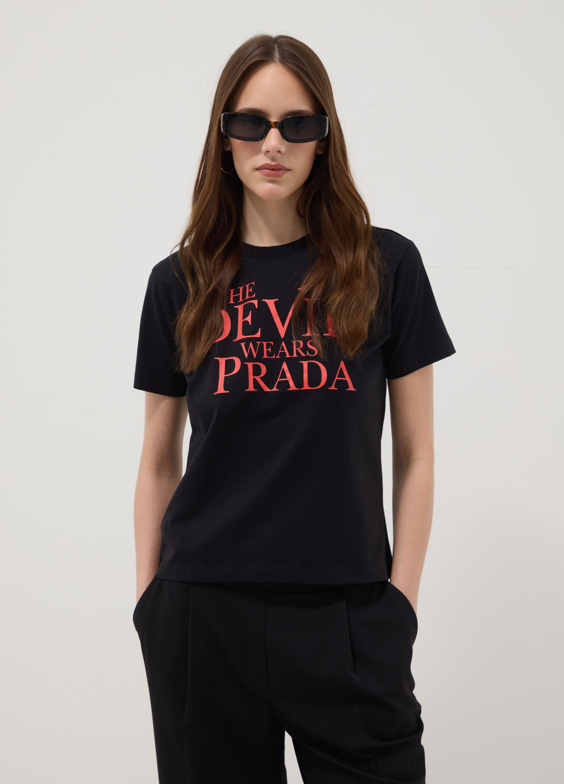 Black pure cotton regular fit T-shirt with print