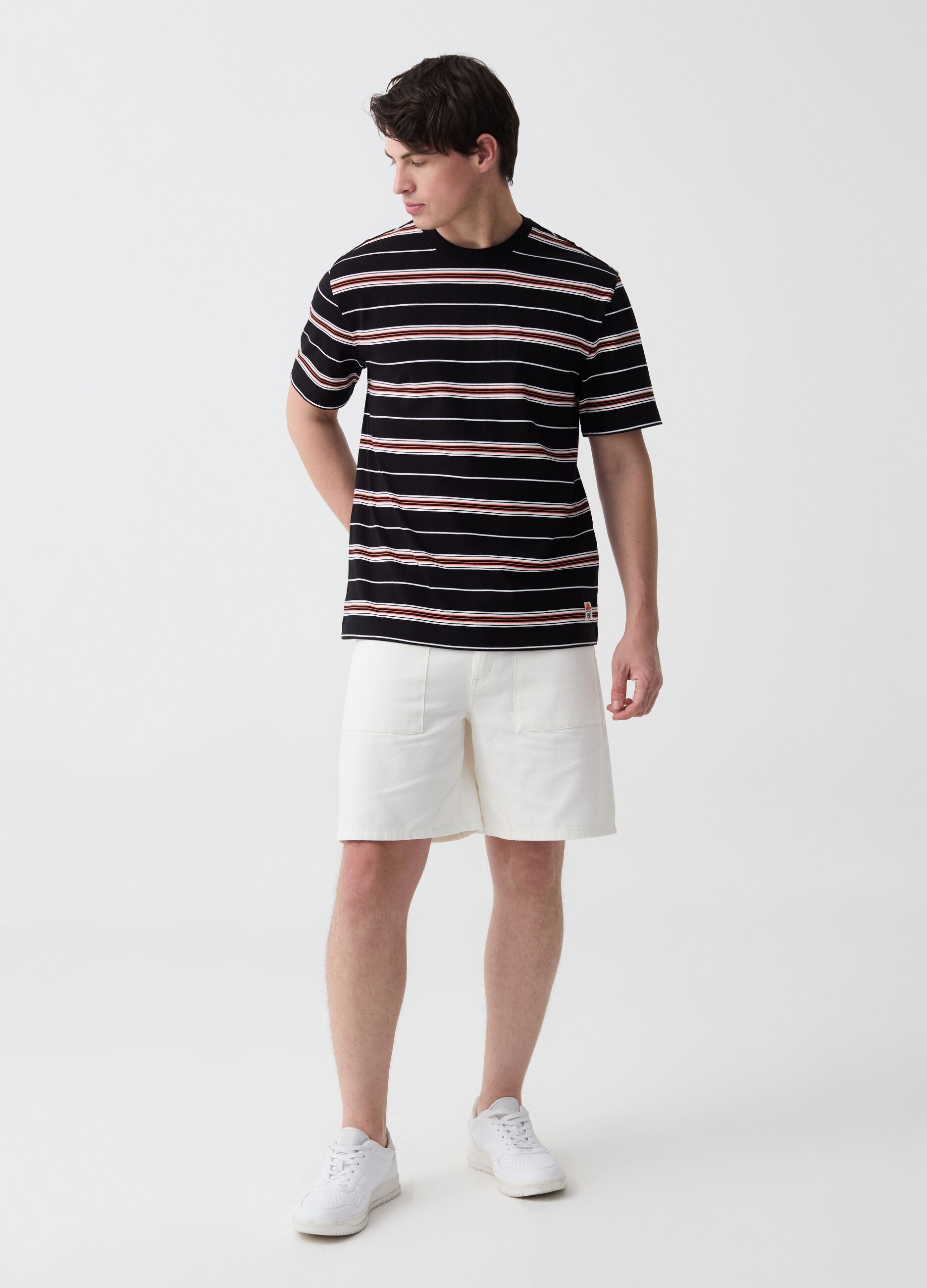 Stretch cotton dobby Bermuda shorts