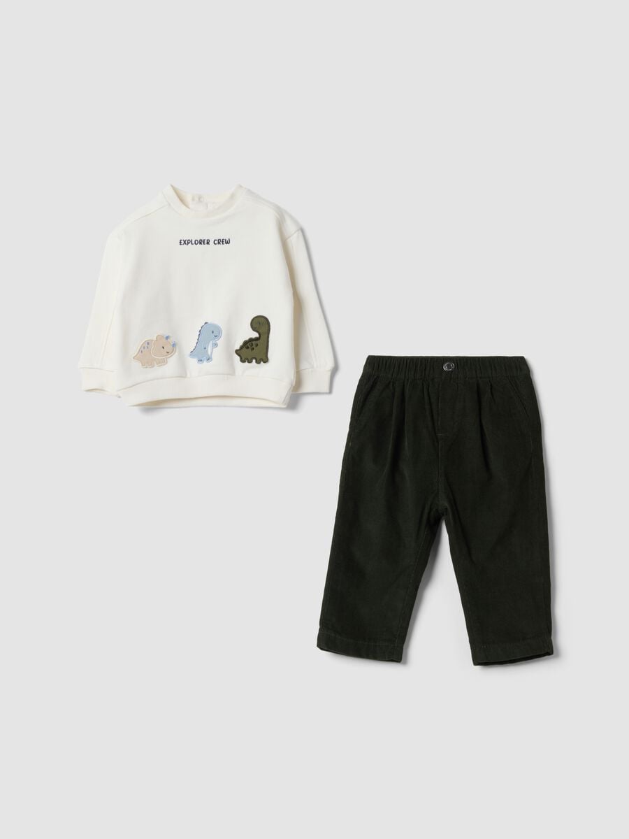 Green and white pure cotton set with dinosaur print_0
