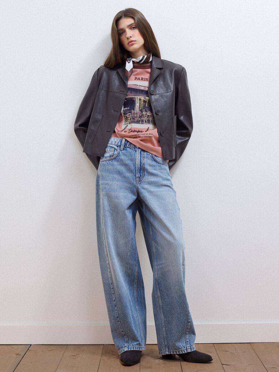 Light Blue Balloon-Fit Jeans in Pure Cotton_0