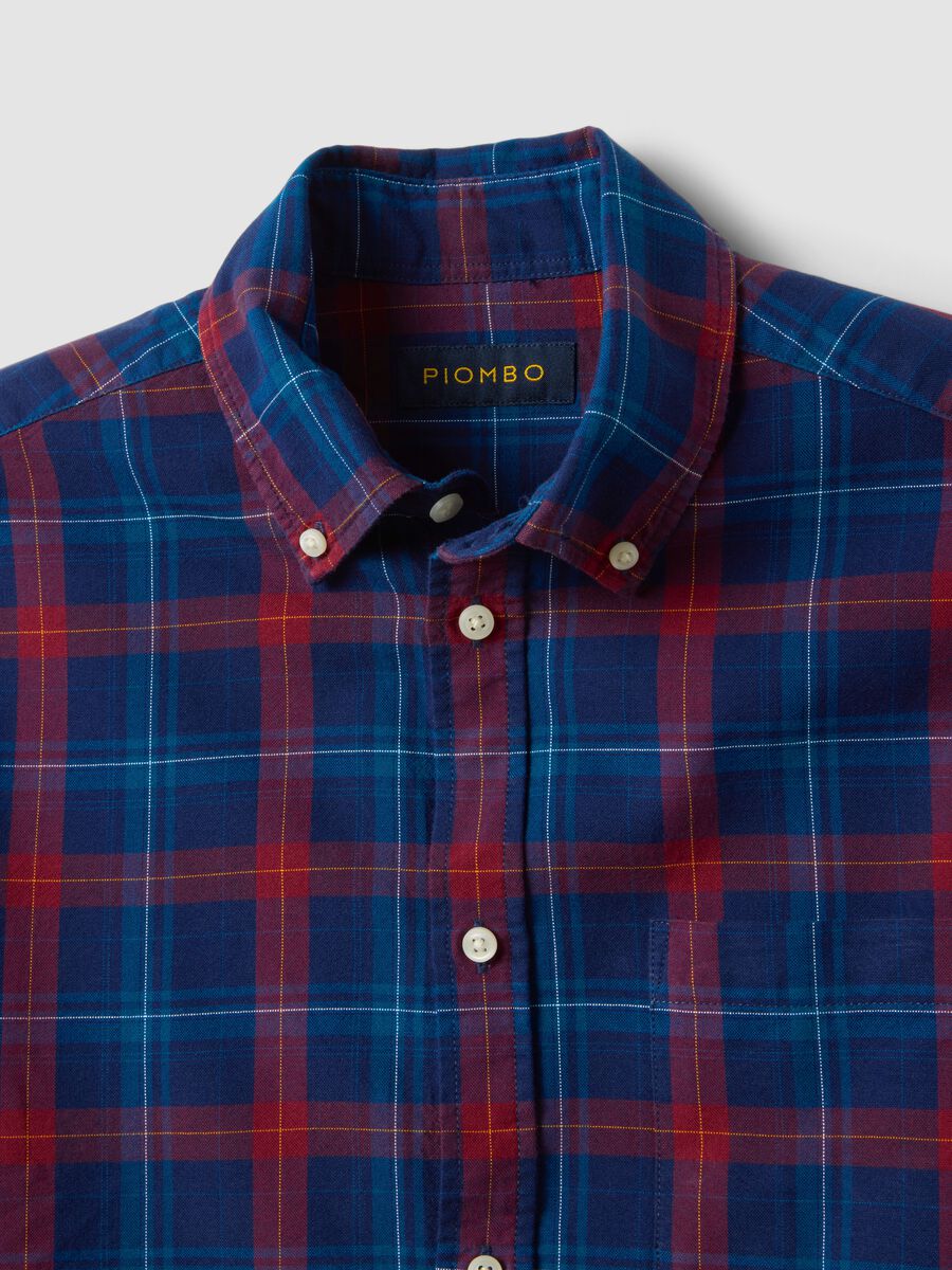 Camicia oxford blu a quadri in puro cotone regular fit_5
