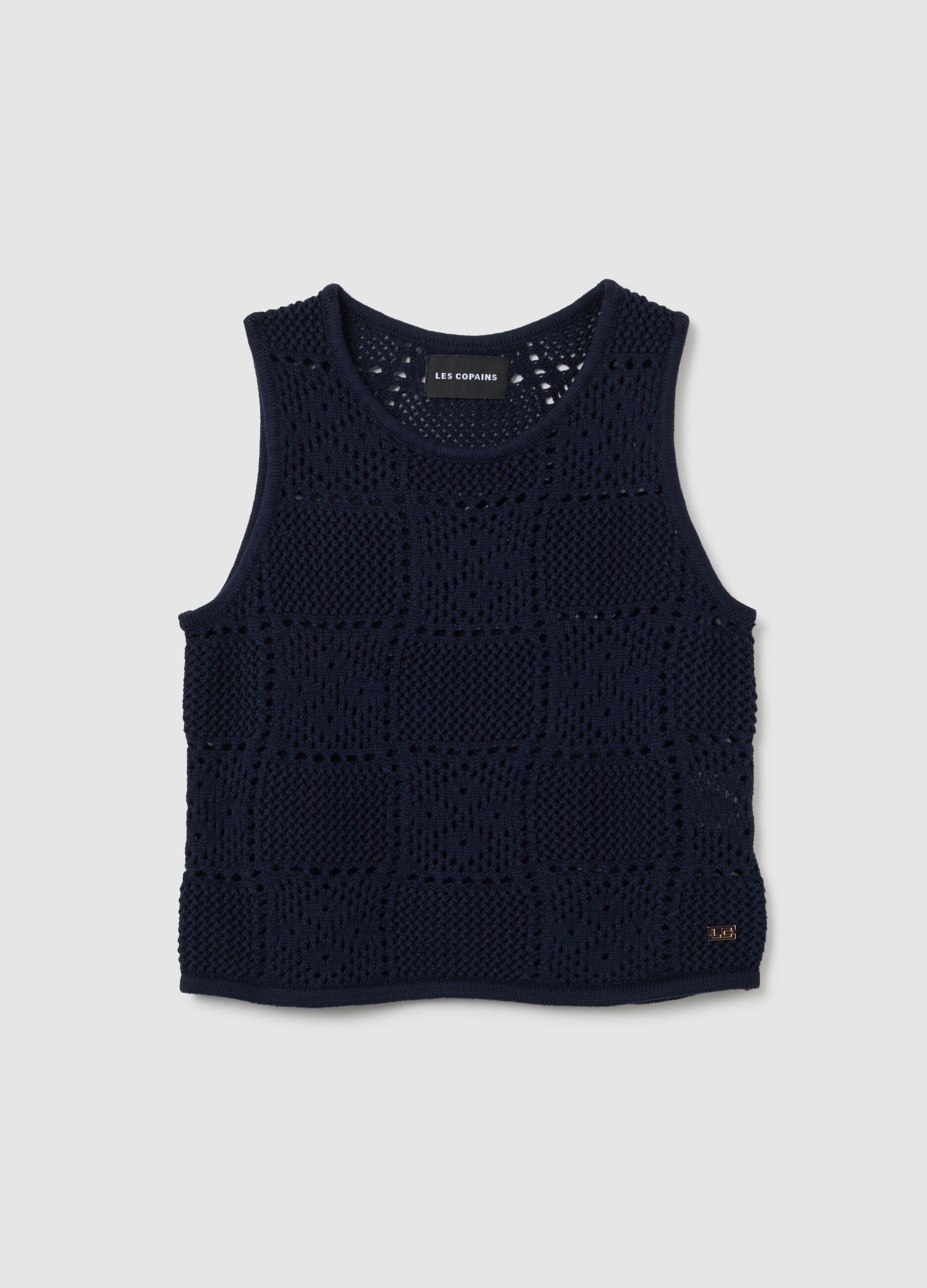 Top da donna in puro cotone blu regular fit