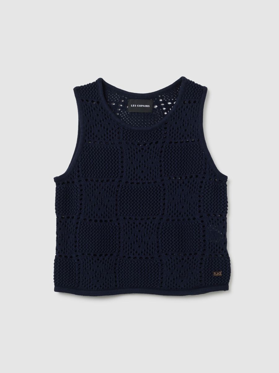 Top da donna in puro cotone blu regular fit_0