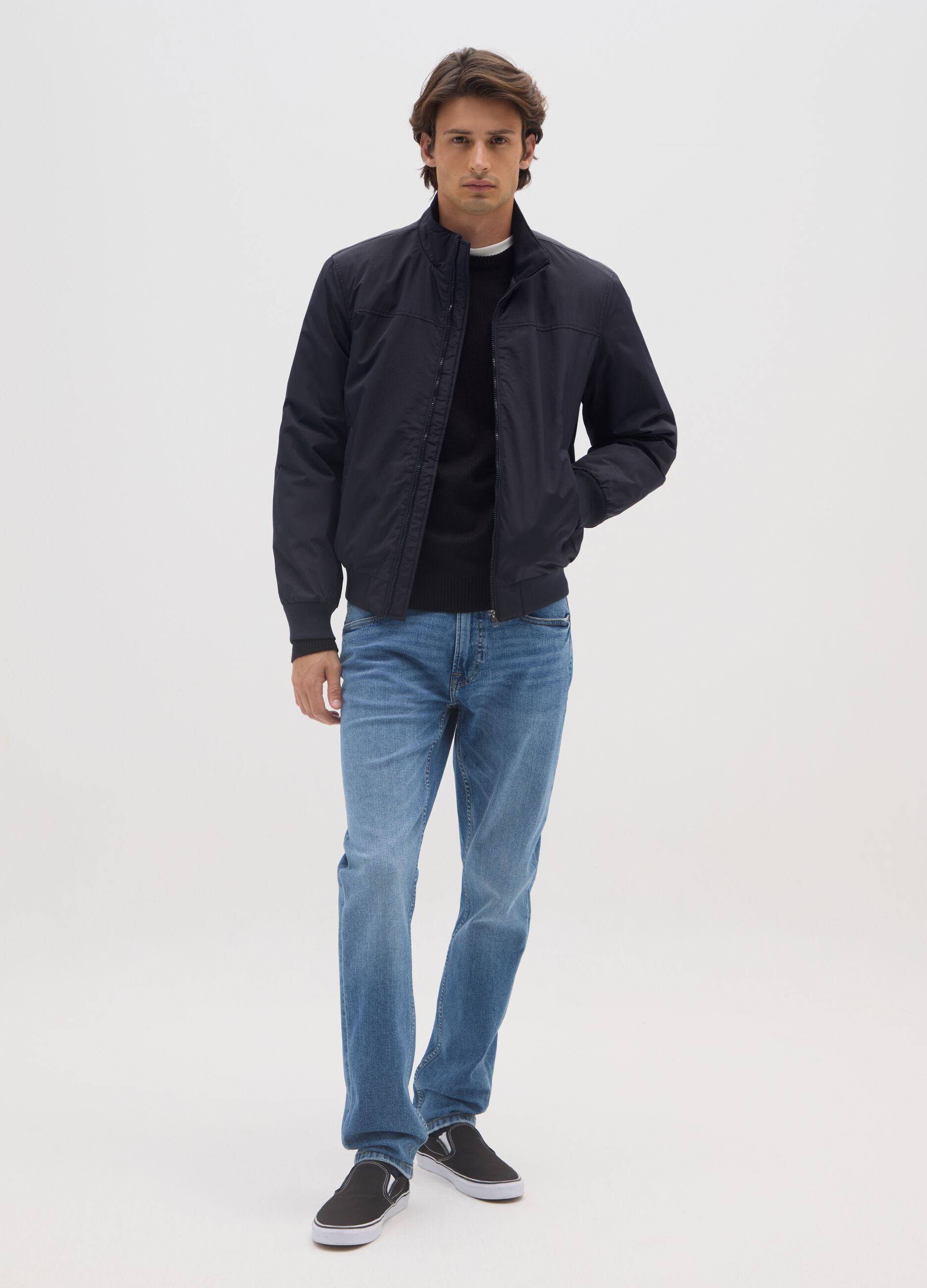 Padded Blue Jacket with Zip Closure