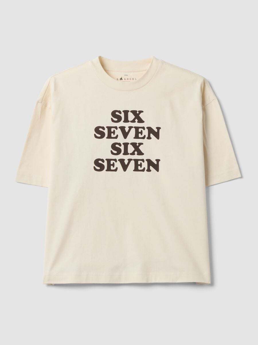White pure cotton T-shirt with Six Seven front print, boxy fit_4