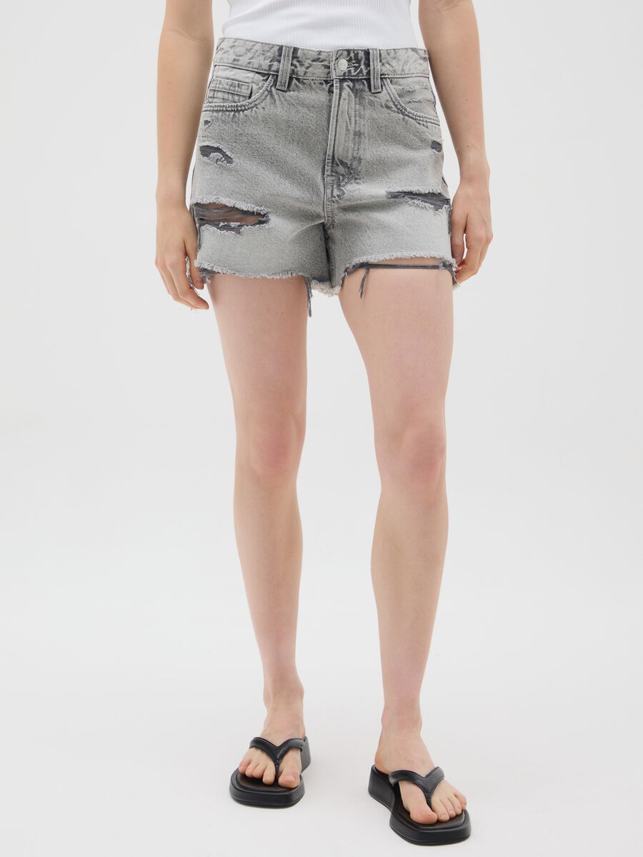 Shorts da donna in puro cotone grigi regular fit_1