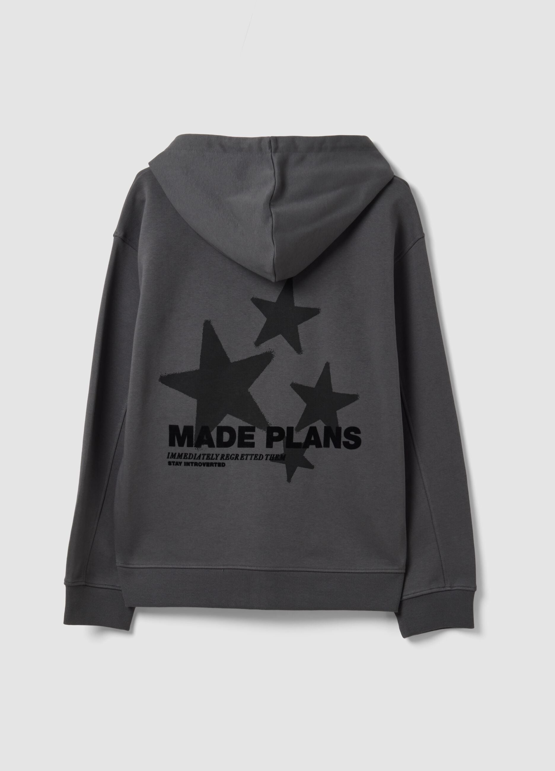 Grey cotton-blend hoodie with relaxed-fit slogan