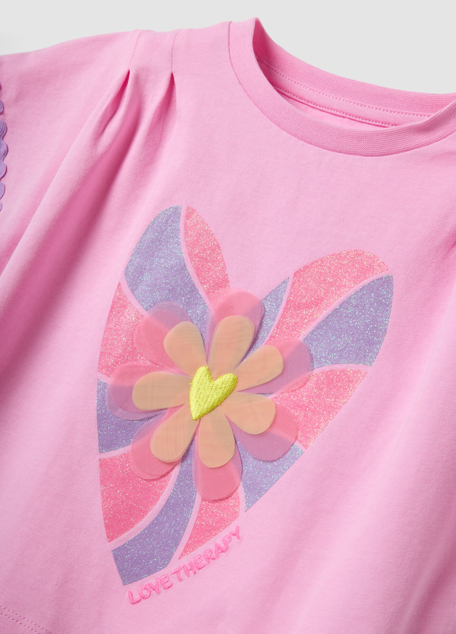 Pink stretch-cotton short-sleeve T-shirt