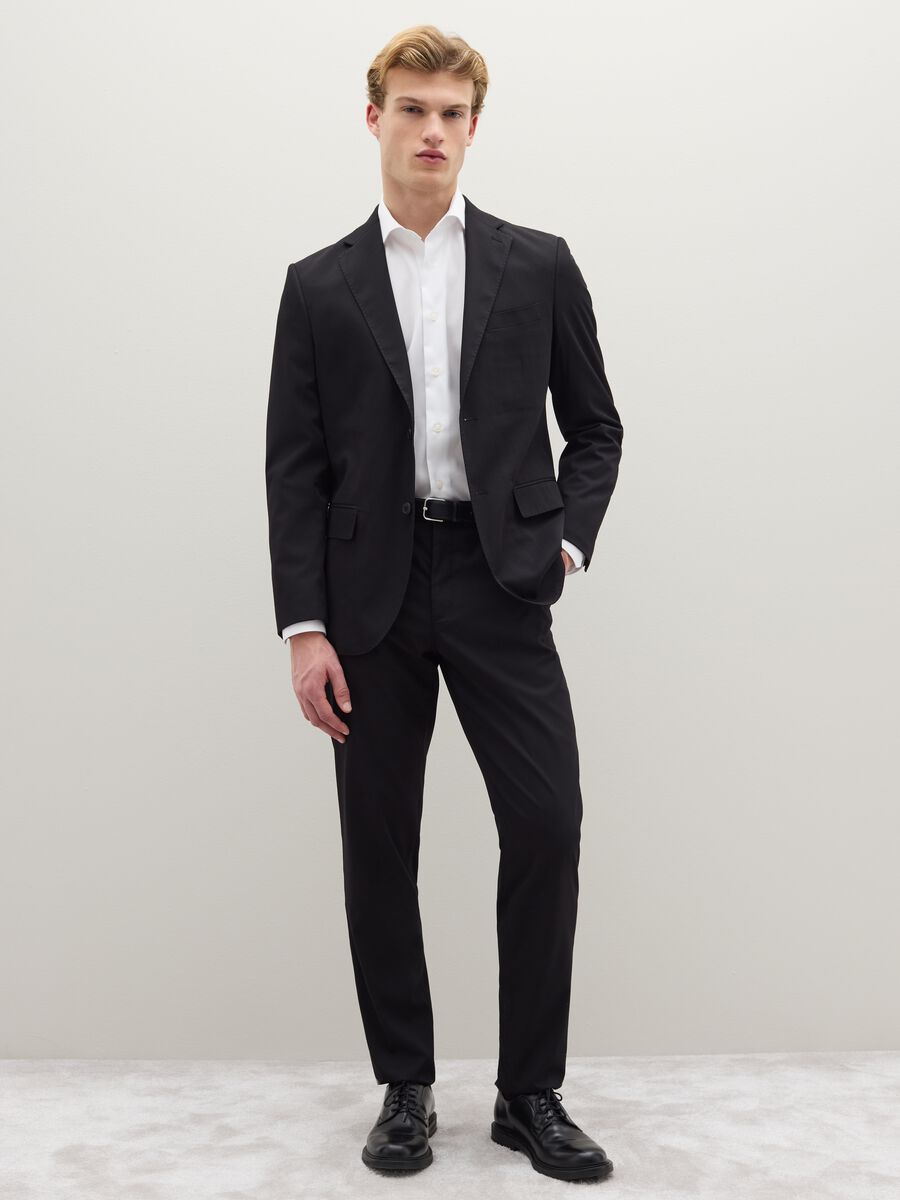 Black Stretch Fabric Regular Fit Trousers_0