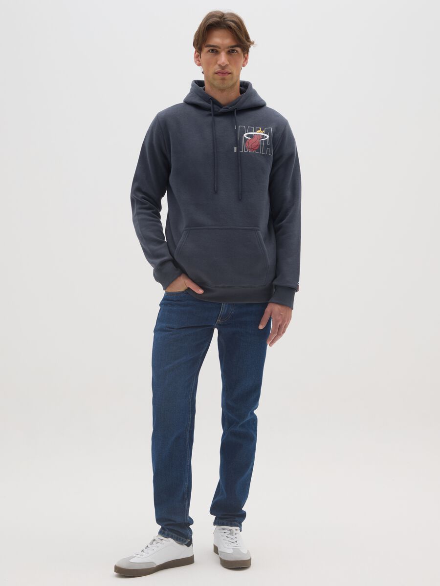 Blue Cotton Blend Hoodie with NBA Logo_1