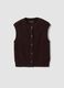 Brown pure cotton knitted vest with crew neck, regular fit_0