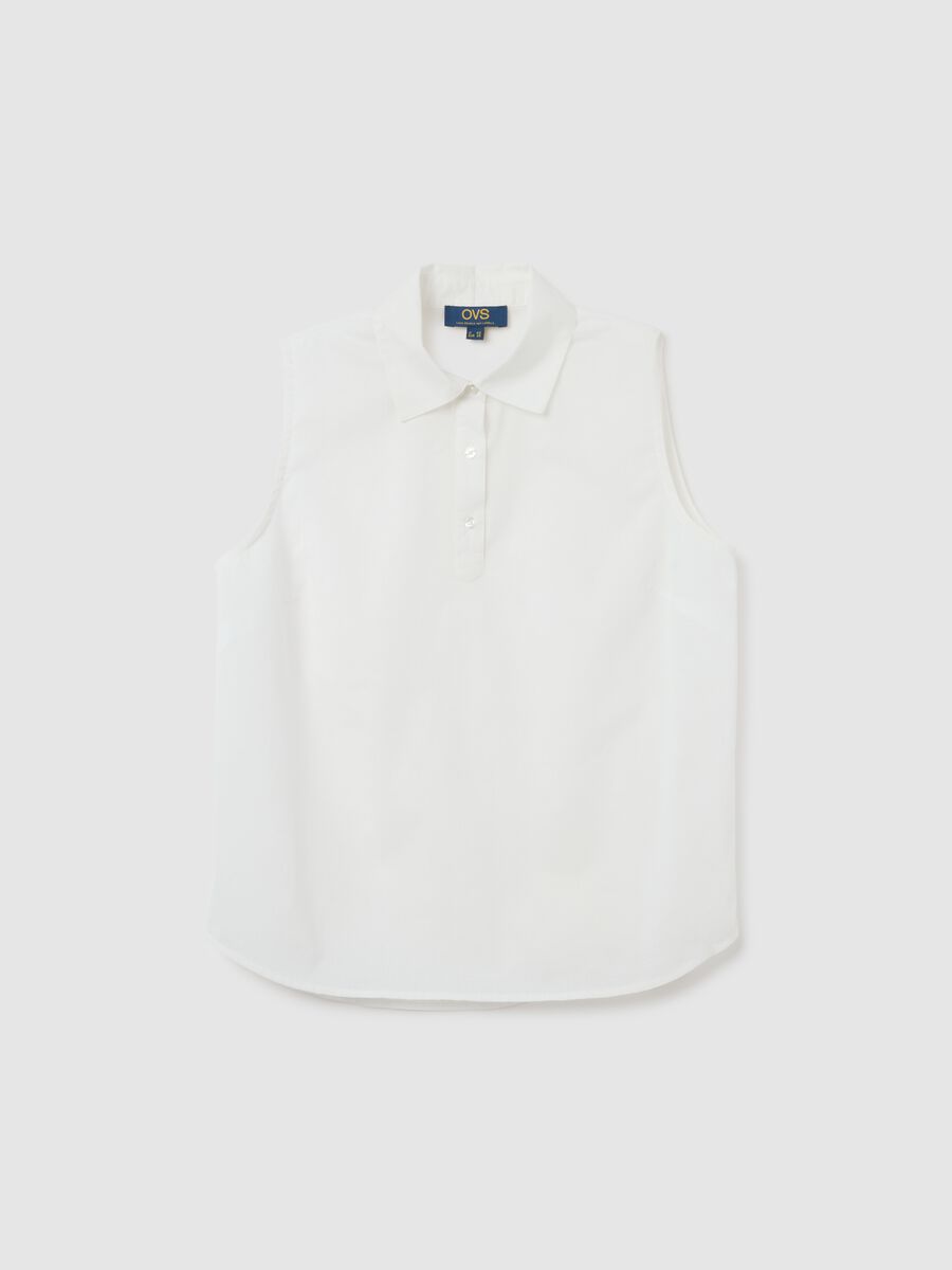 Women's Sleeveless White Cotton Shirt Regular Fit_0