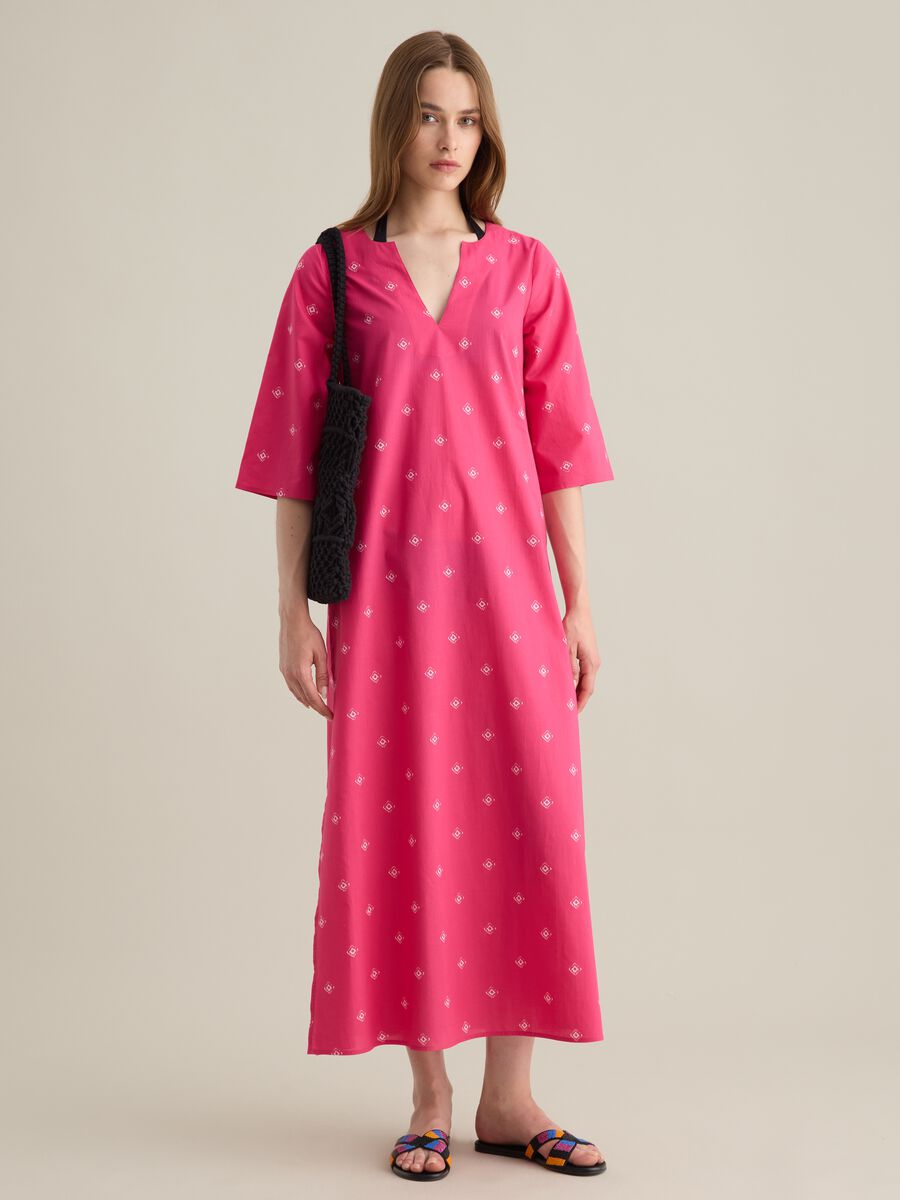 Women's Long Dress in Pure Pink Cotton_0