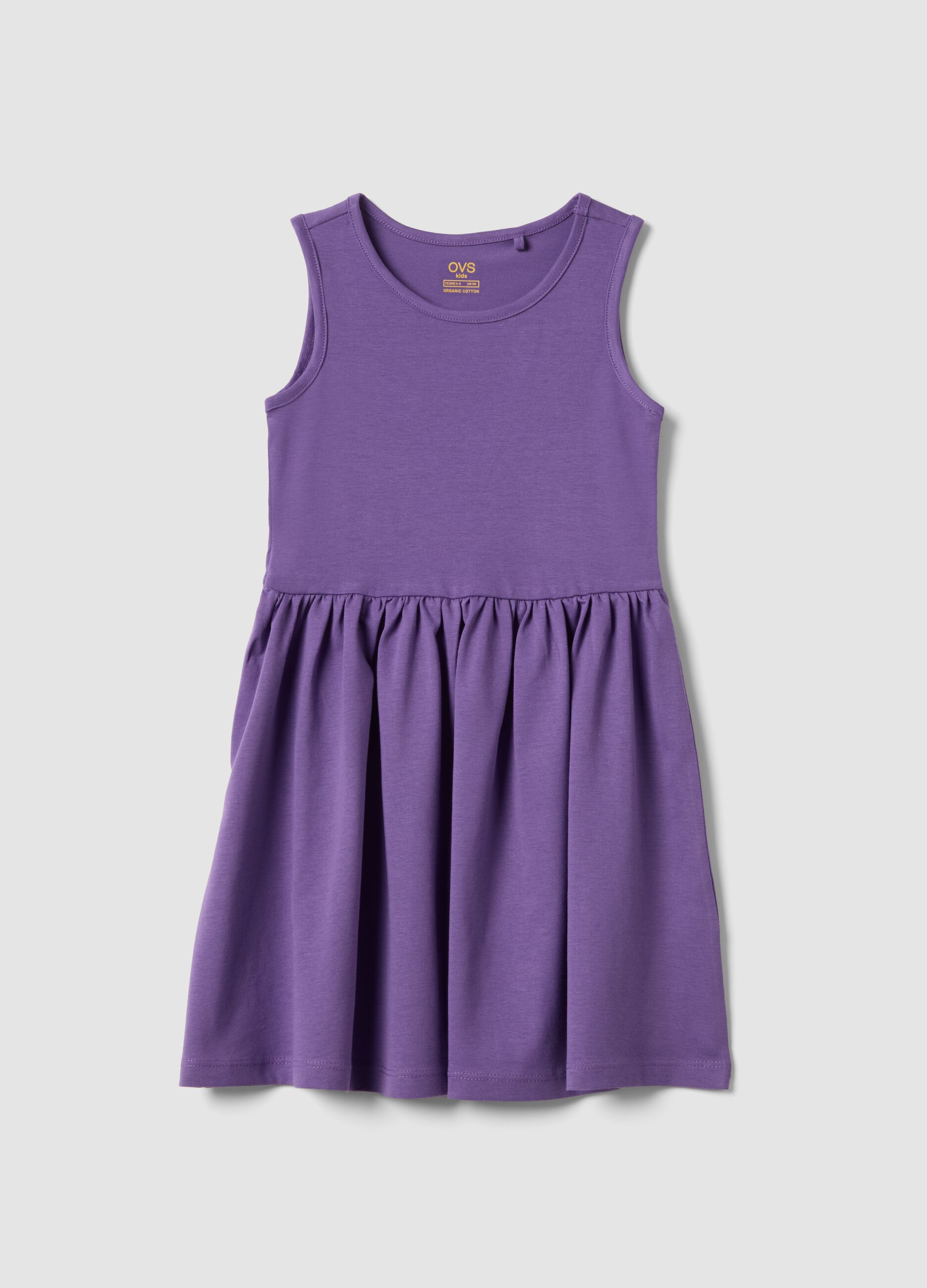 Girls' Sleeveless Purple Cotton Dress Regular Fit