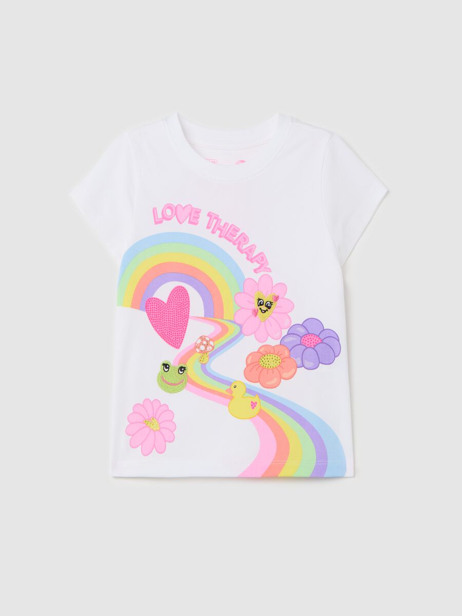 T-shirt with flowers and rainbow print_0