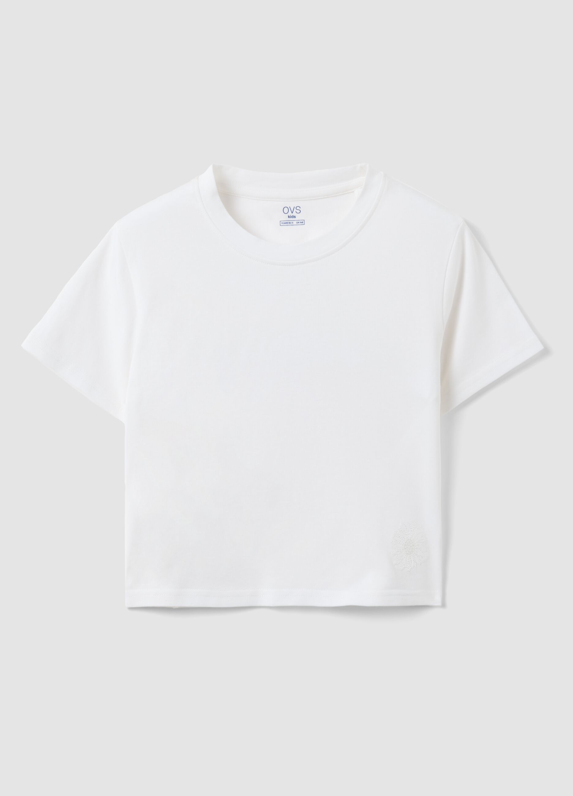 Girls' fitted white stretch cotton T-shirt