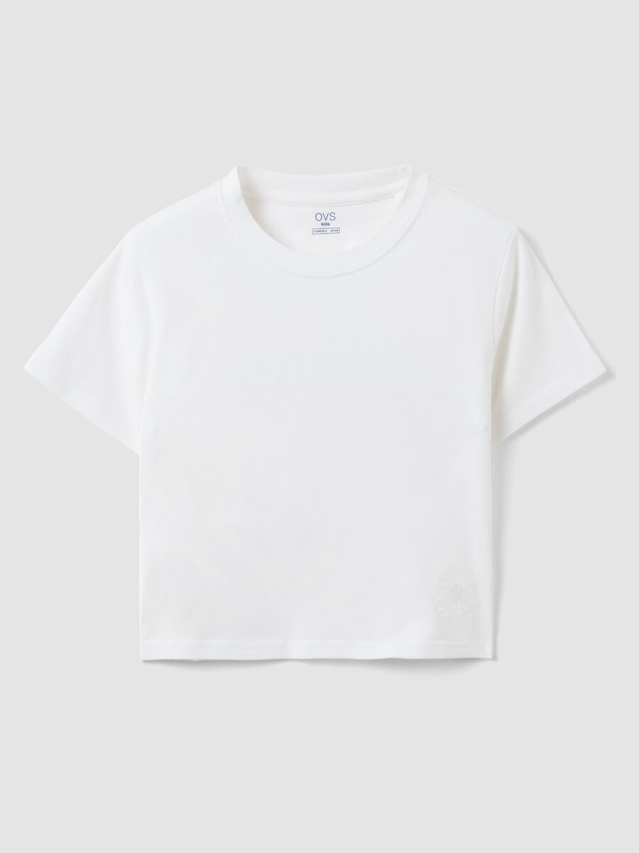 Girls' fitted white stretch cotton T-shirt_0