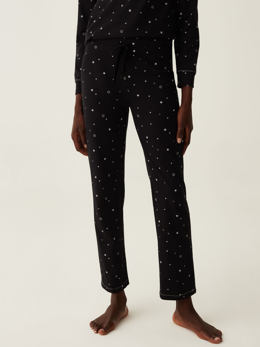Pantalone pigiama in cotone stampa stelline_1