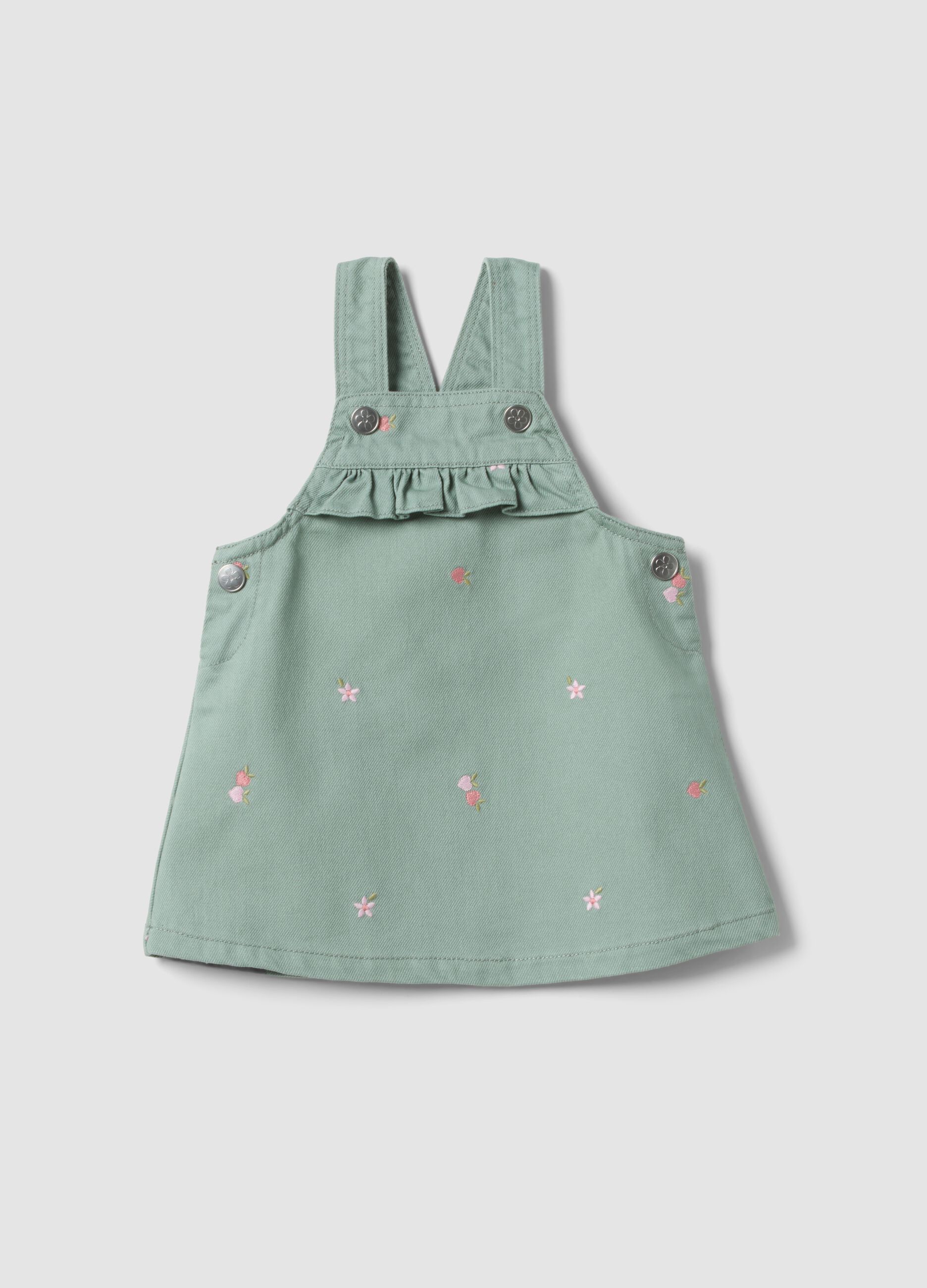 Green Pure Cotton Baby Skirt with Straps and Embroidery