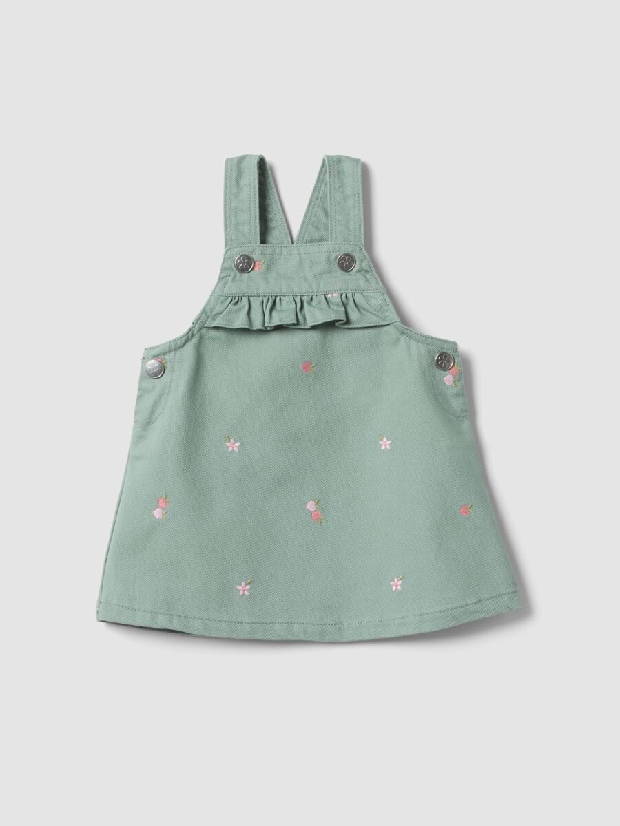 Green Pure Cotton Baby Skirt with Straps and Embroidery_0