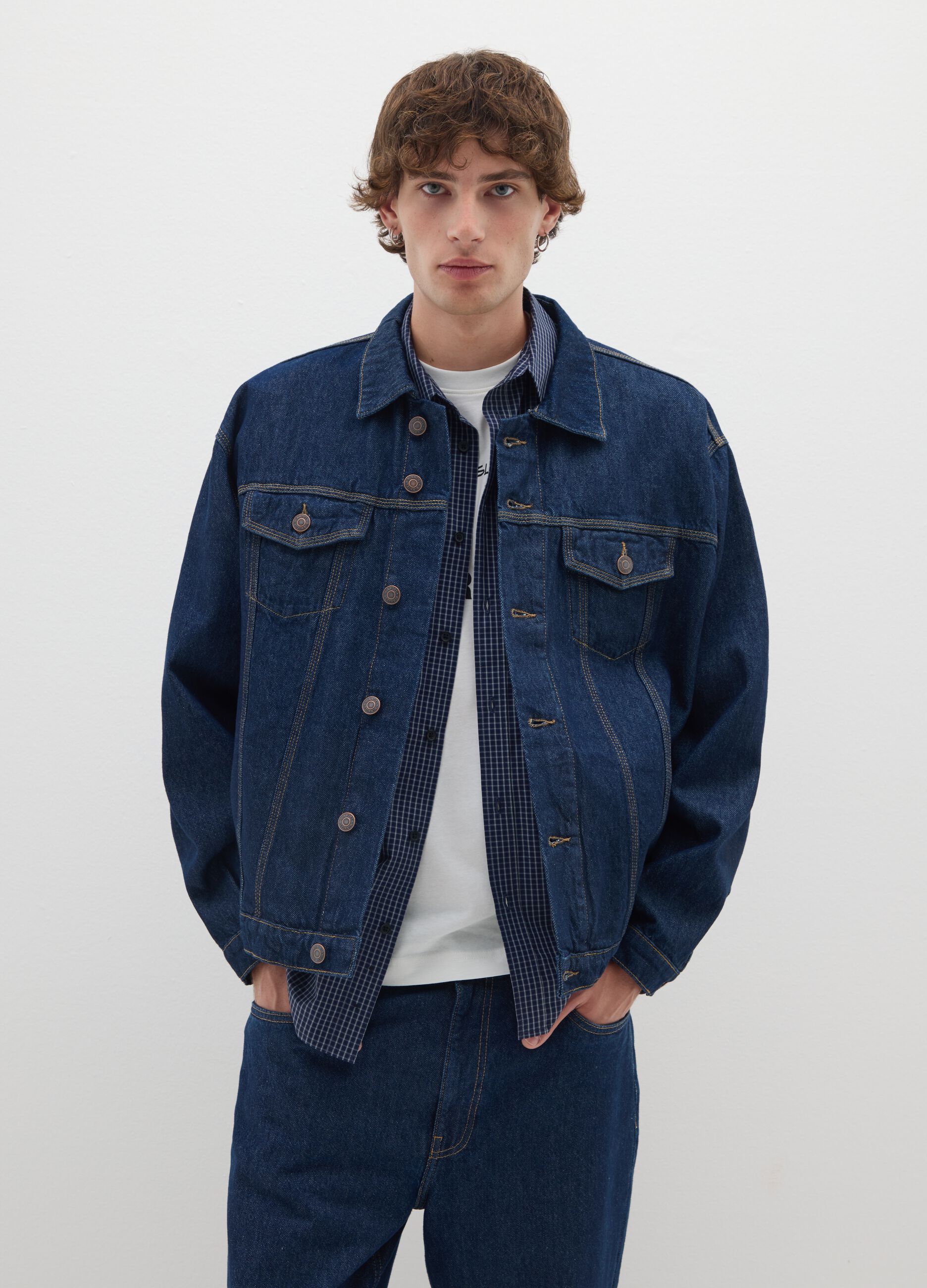 Blue denim pure cotton jacket with oversized fit