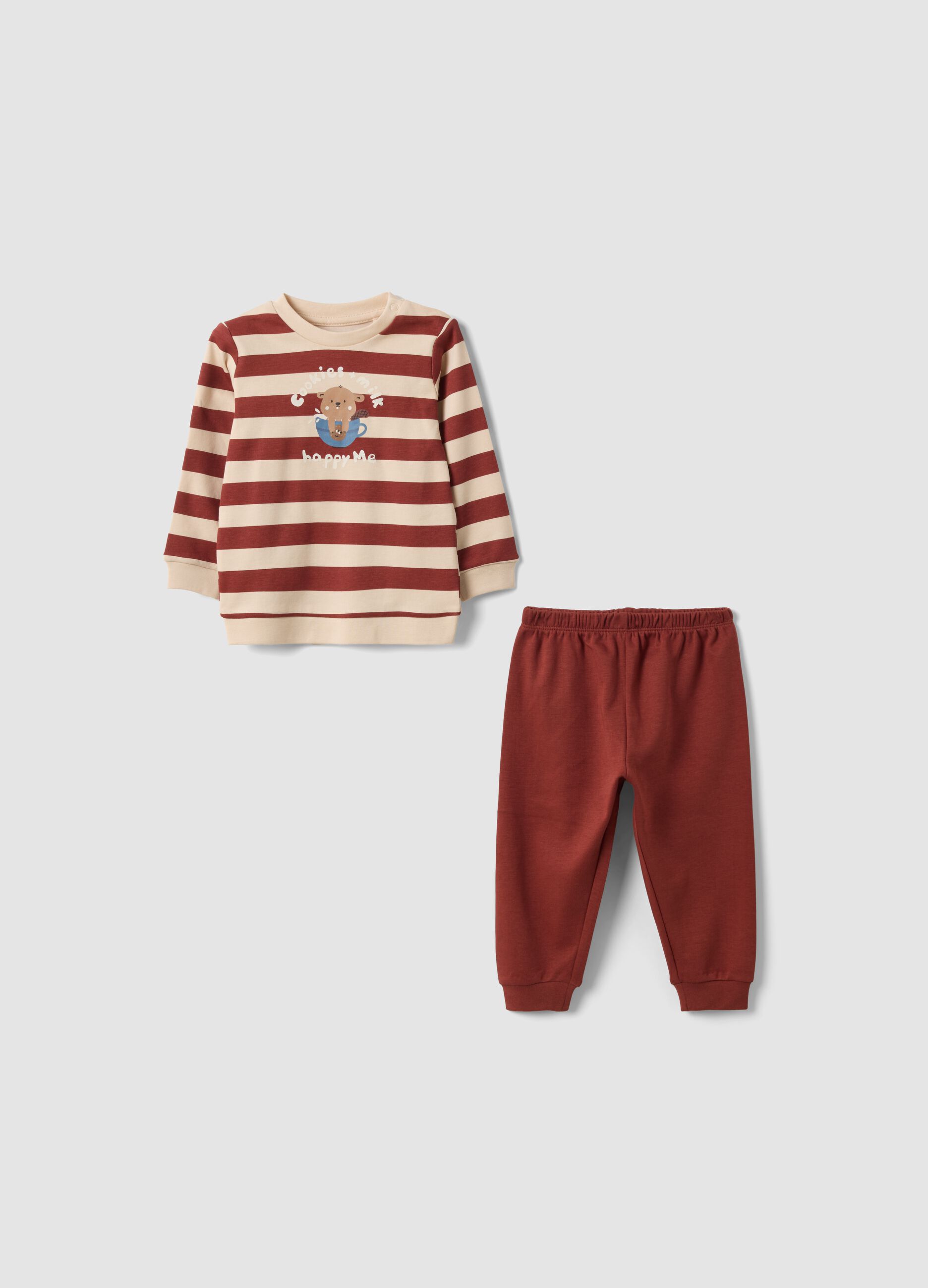 Pigiama rosso in puro cotone organico con stampa castoro