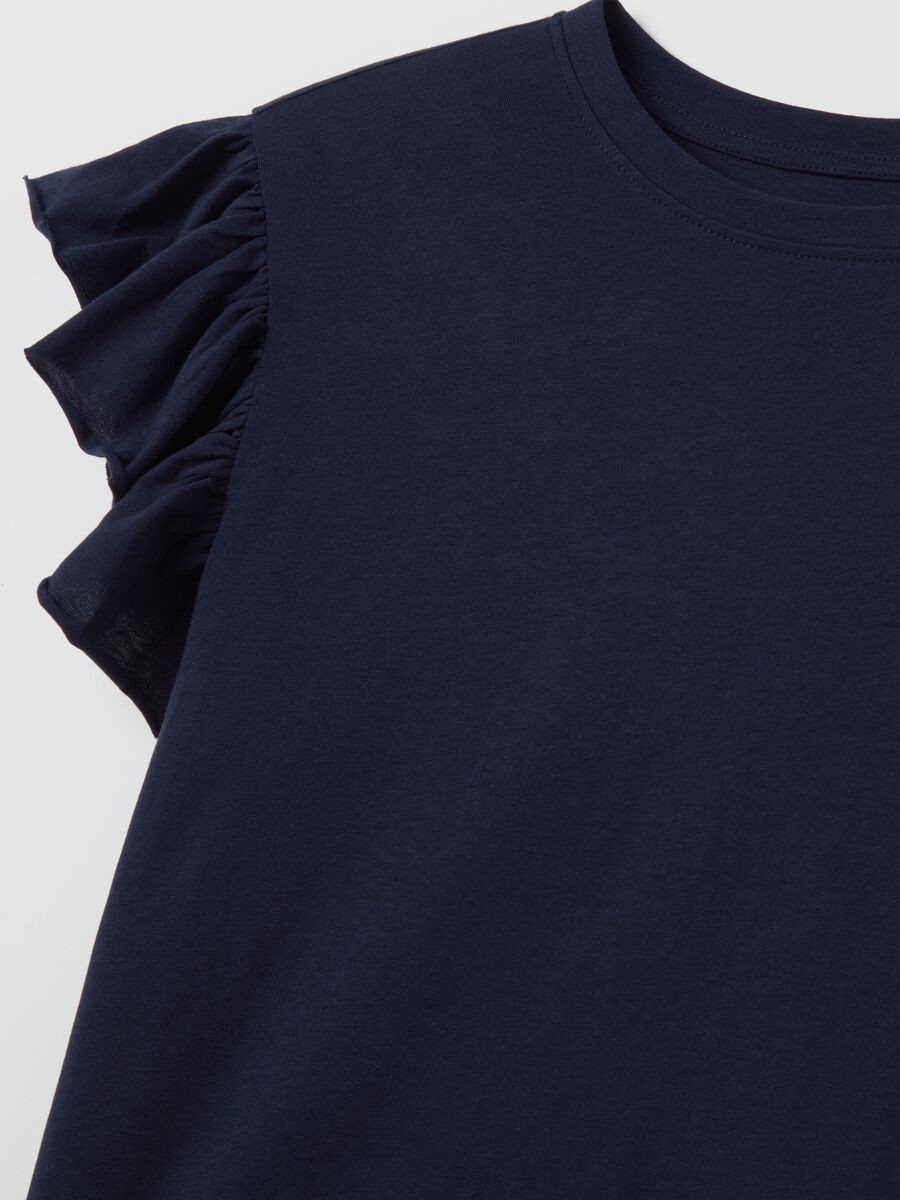 Blue short-sleeved T-shirt with flounce_5