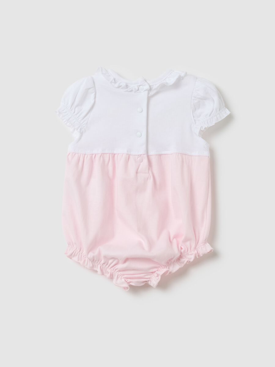 Pink and white romper with Fagottino print_1