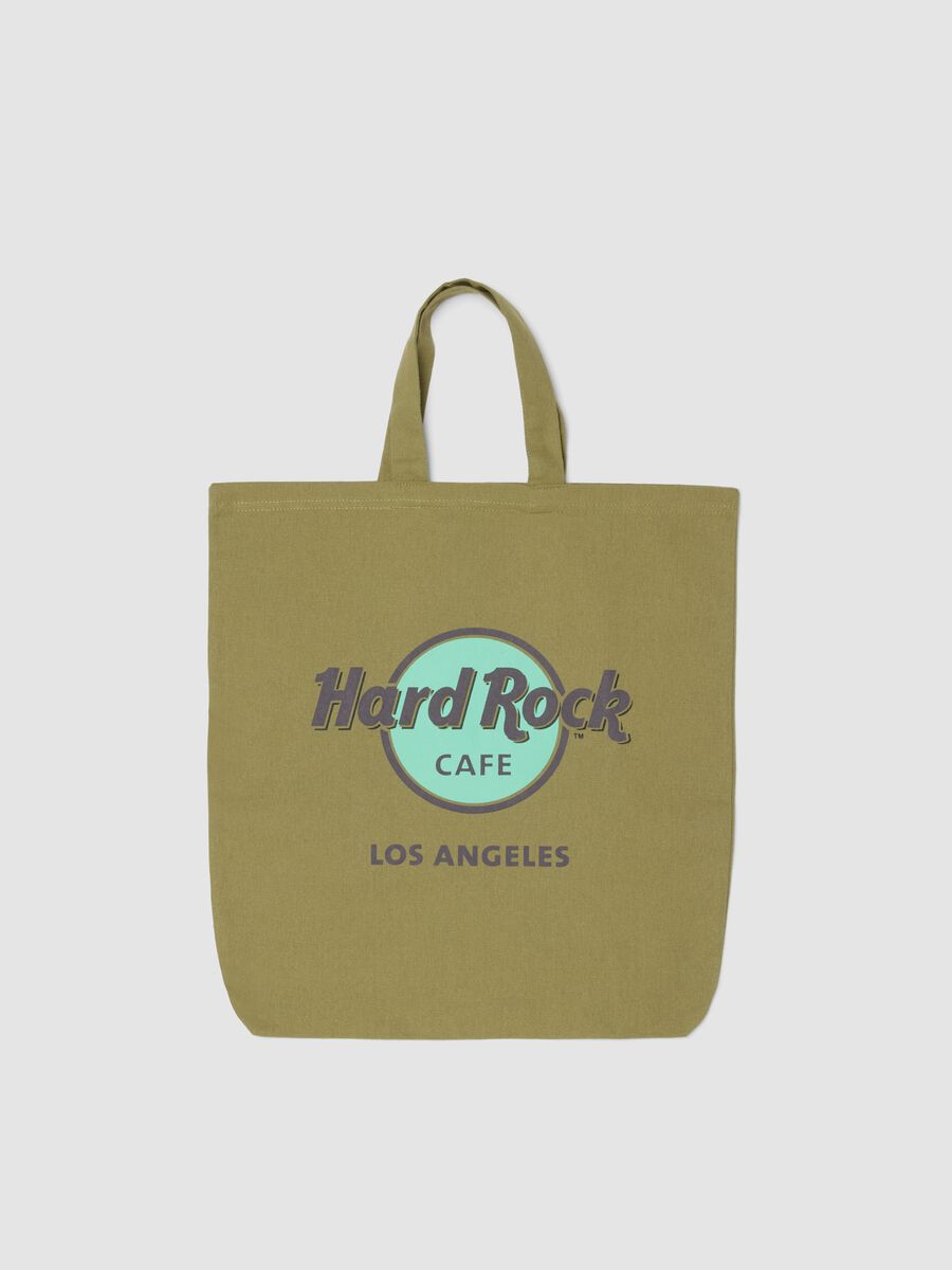 Green pure cotton shopper bag with Hard Rock Cafe logo_0