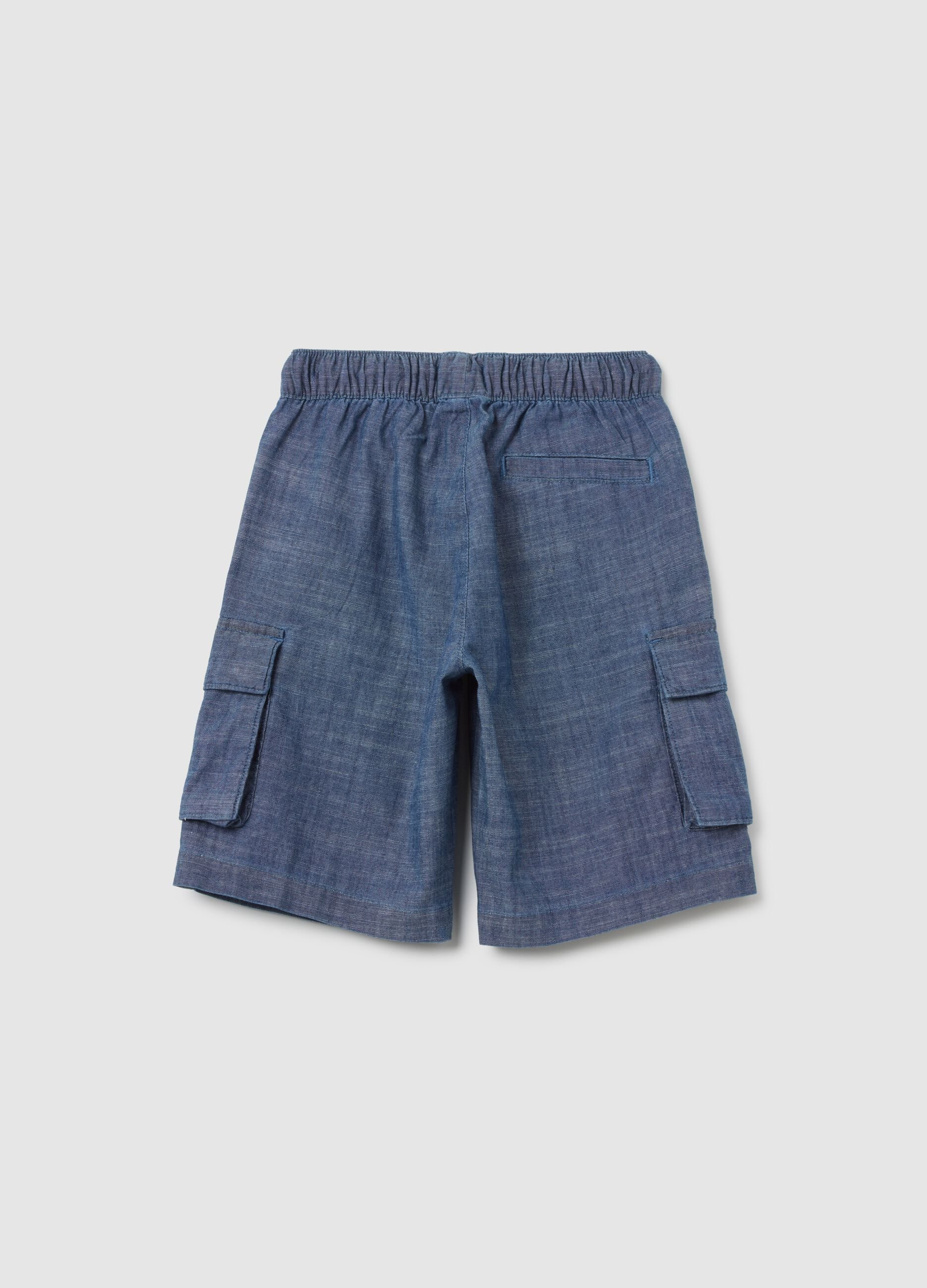Boys' blue pure cotton regular fit shorts with elasticated waistband