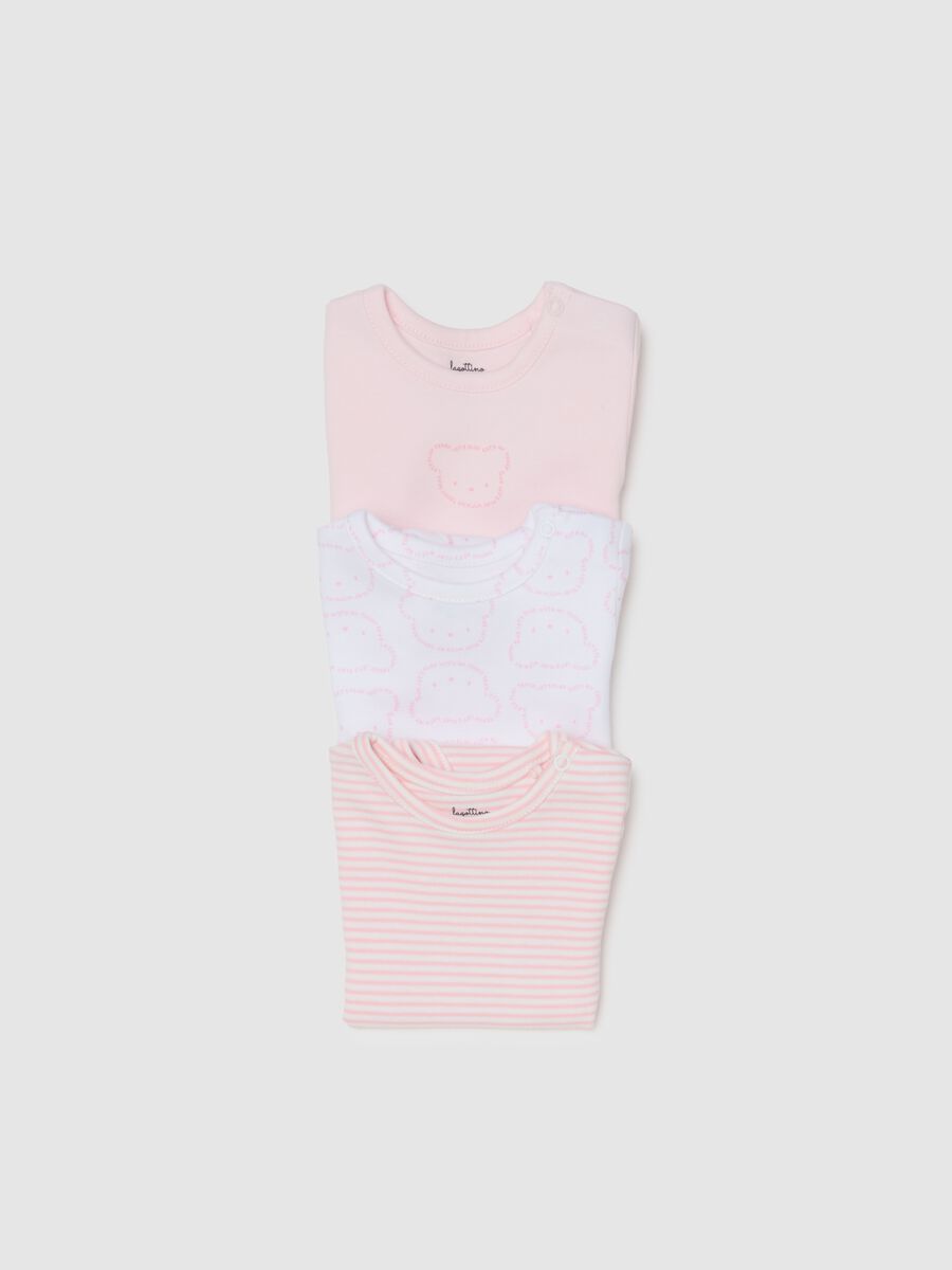 Set of three baby girl cotton bodysuits in multicolour_2