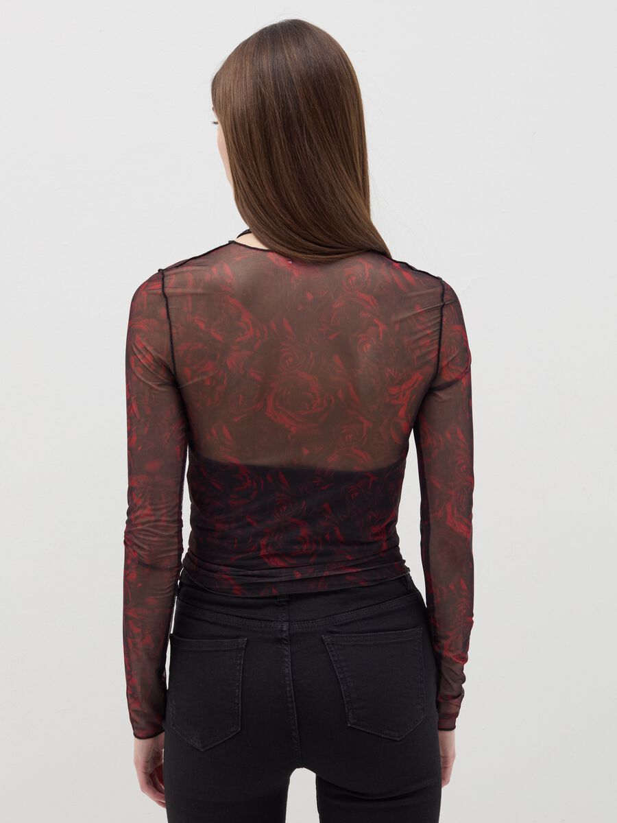 Mesh T-shirt with roses print_2