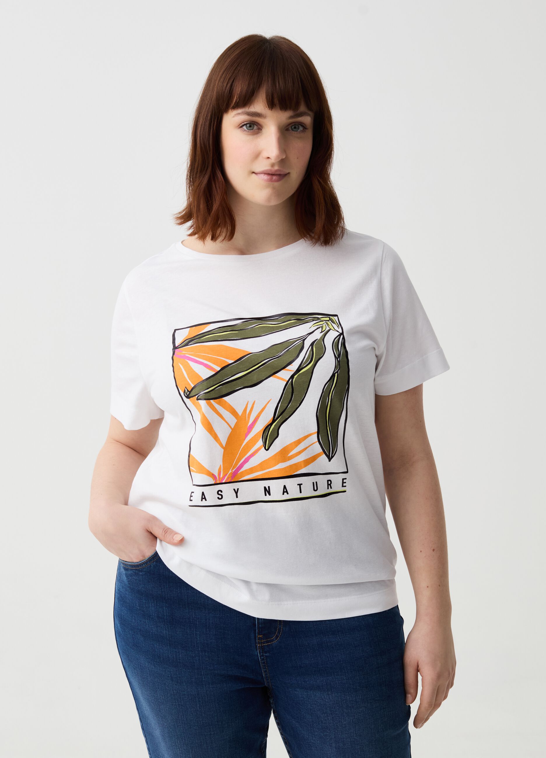 Ovs T-shirt in cotone bio con stampa Curvy