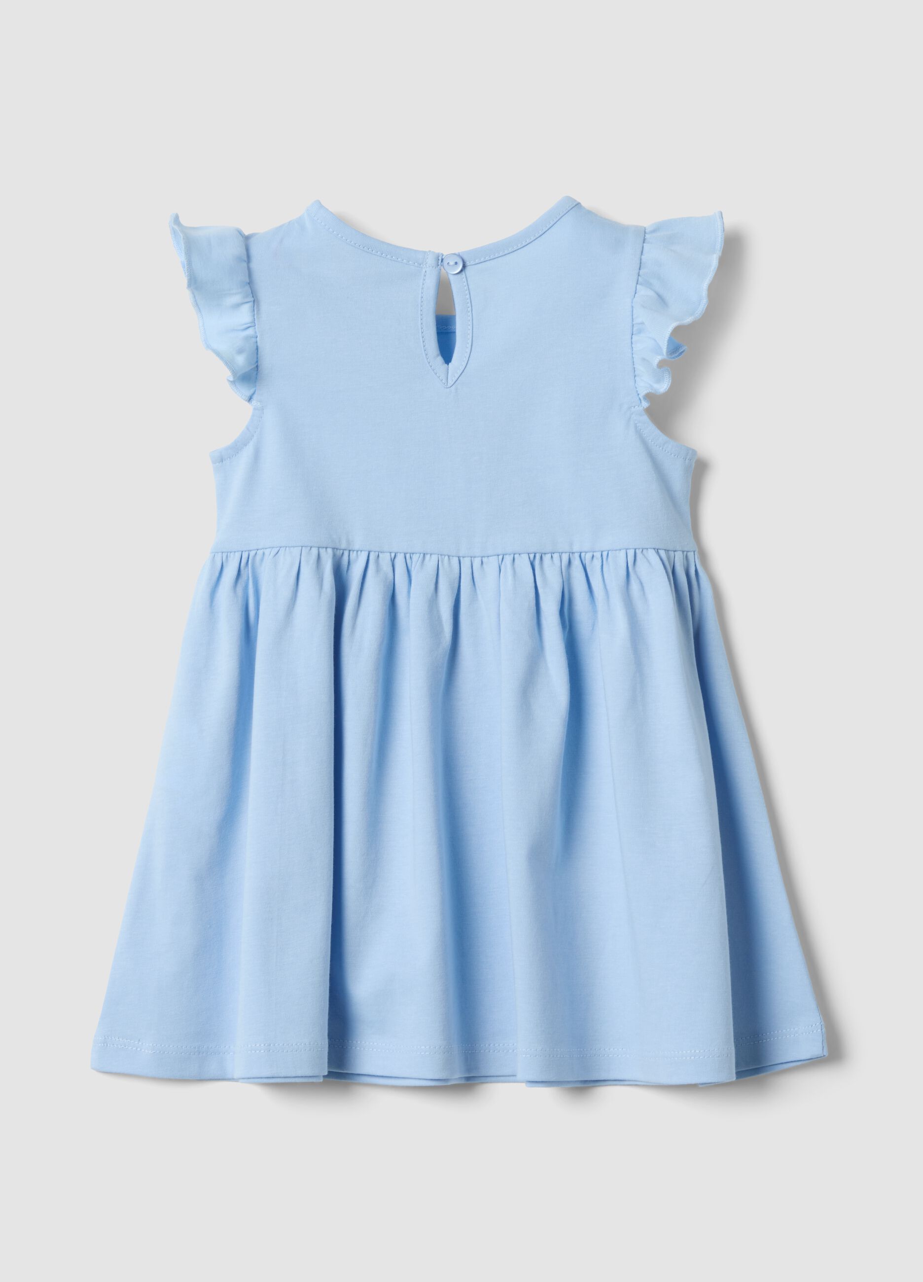 Light blue pure cotton baby girl dress, regular fit with ruffles