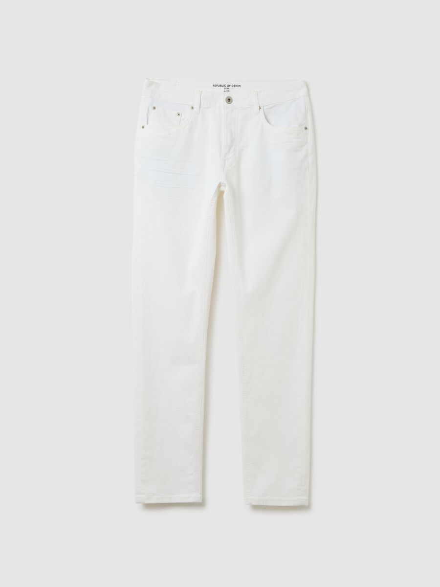 Jeans da uomo in denim bianco slim fit_0