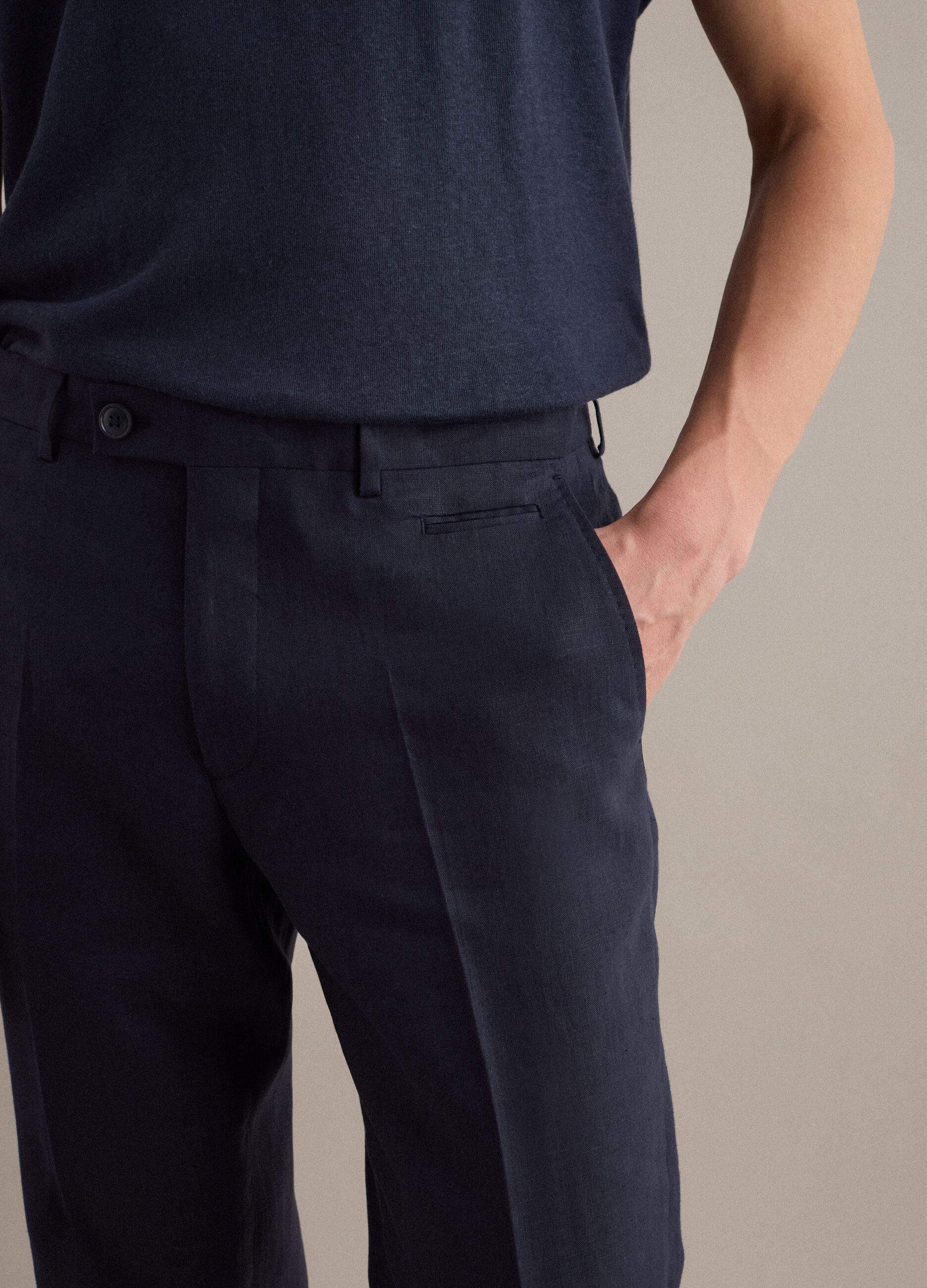 Regular fit pure blue linen trousers