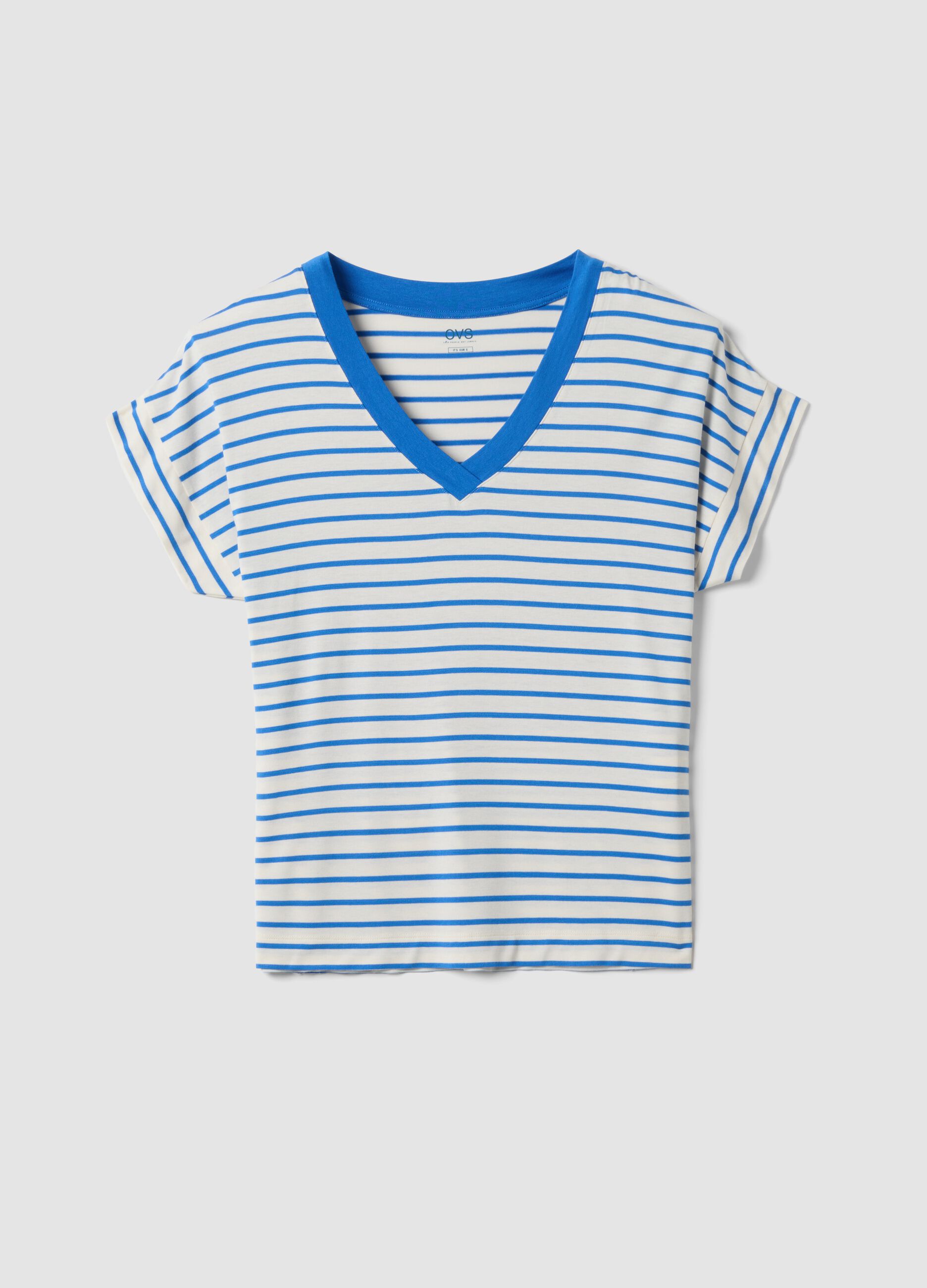 Blue striped stretch viscose T-shirt