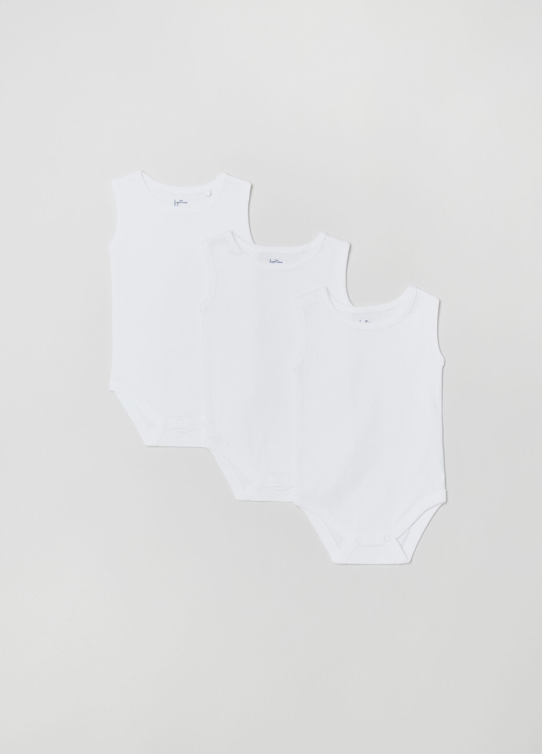 Three-pack sleeveless bodysuits in cotton