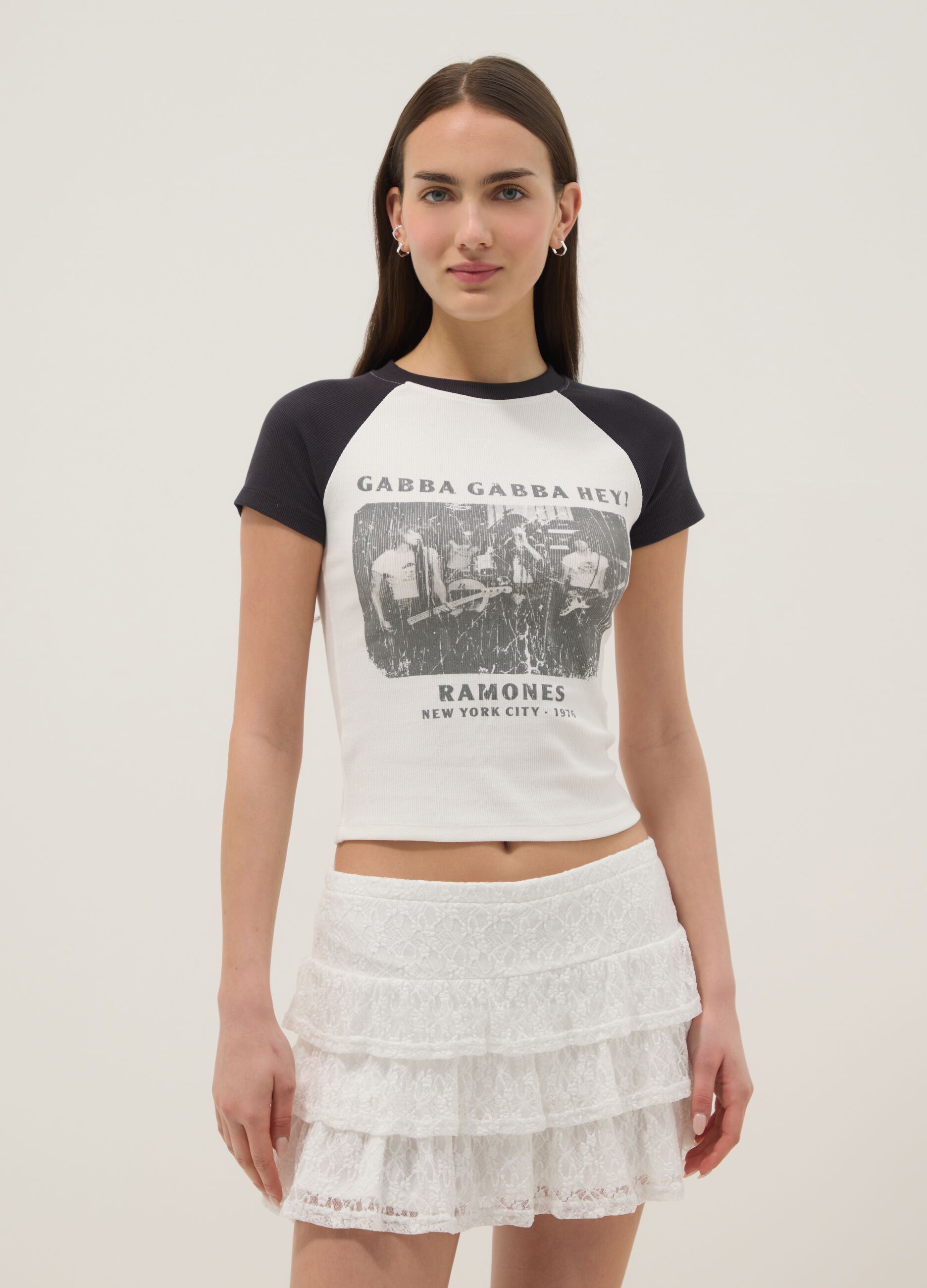 T-shirt in cotone elasticizzato multicolor fitted